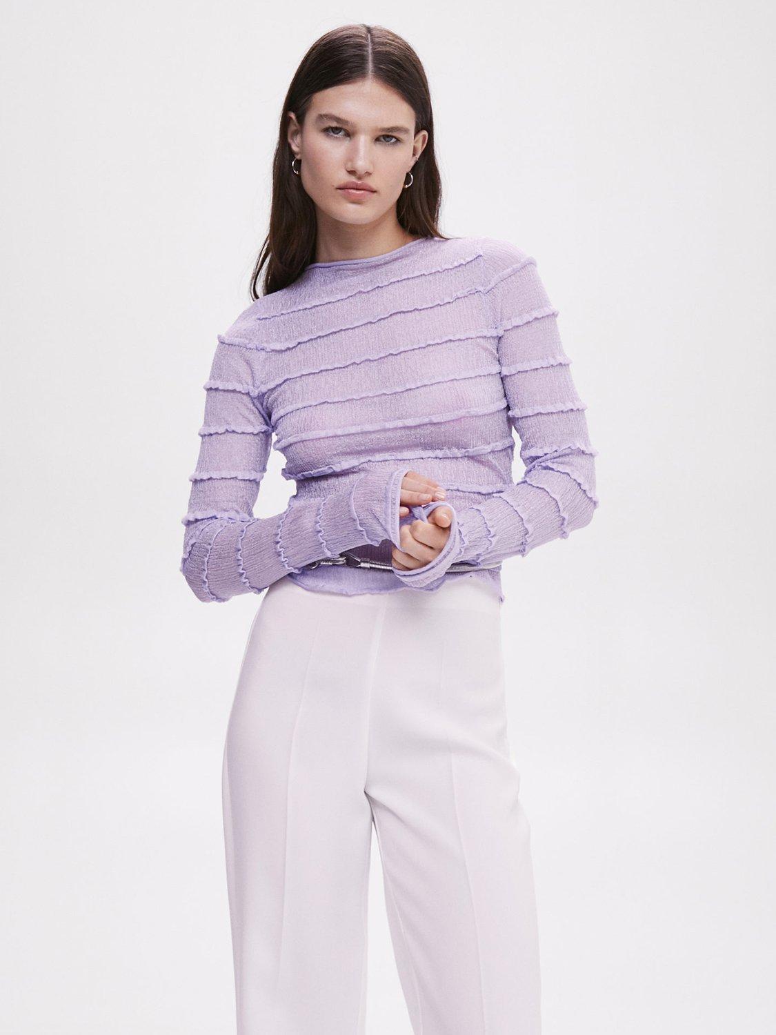 Mango Rudo Fine Knit Textured Jumper, Pastel Purple
