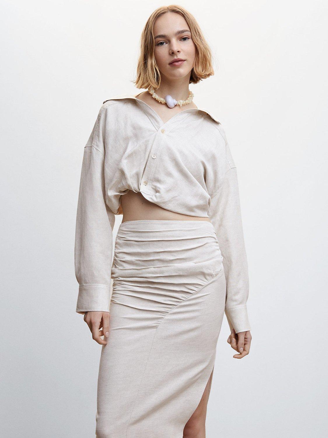 Mango Linen Blend Shirt, Light Beige