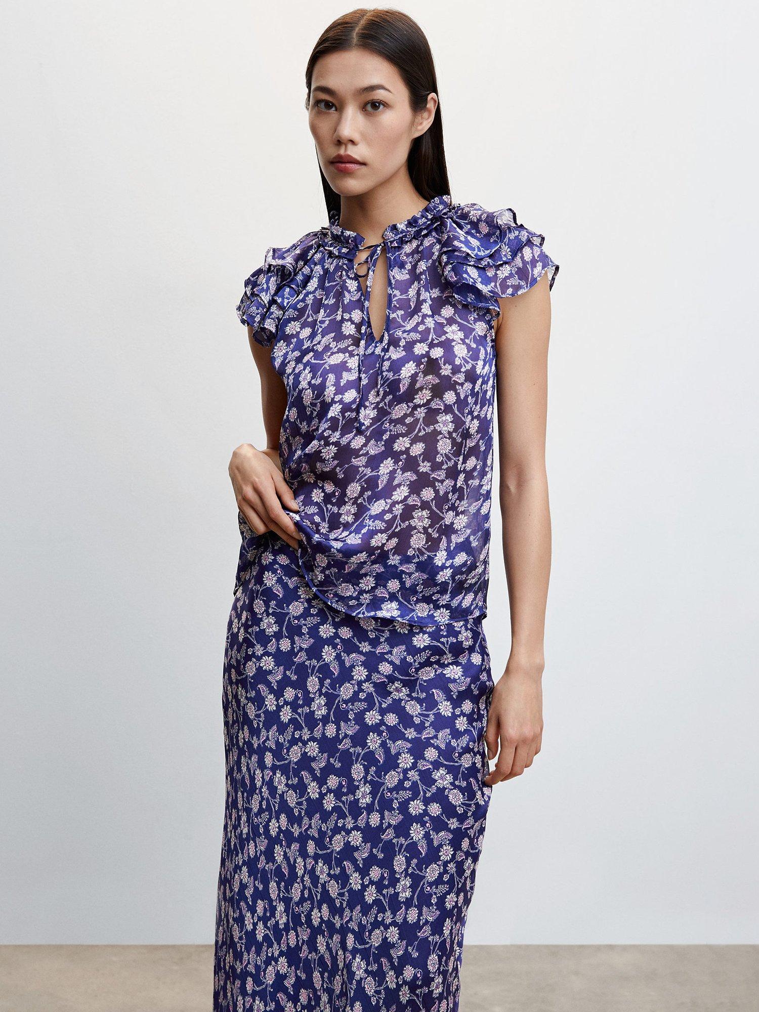 Mango Flori Floral Print Maxi Skirt, Medium Blue