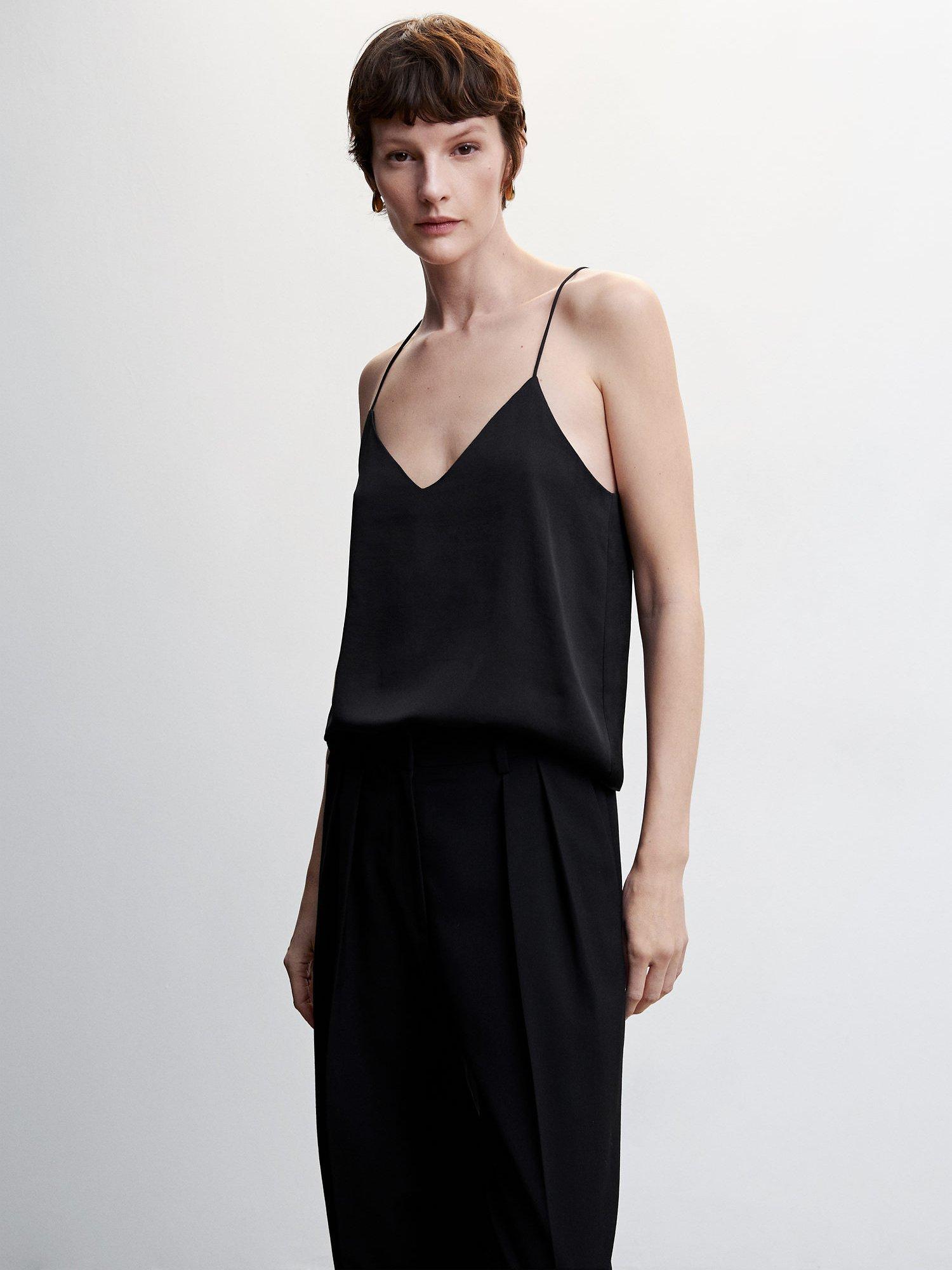 Mango Satin Cami Top, Black