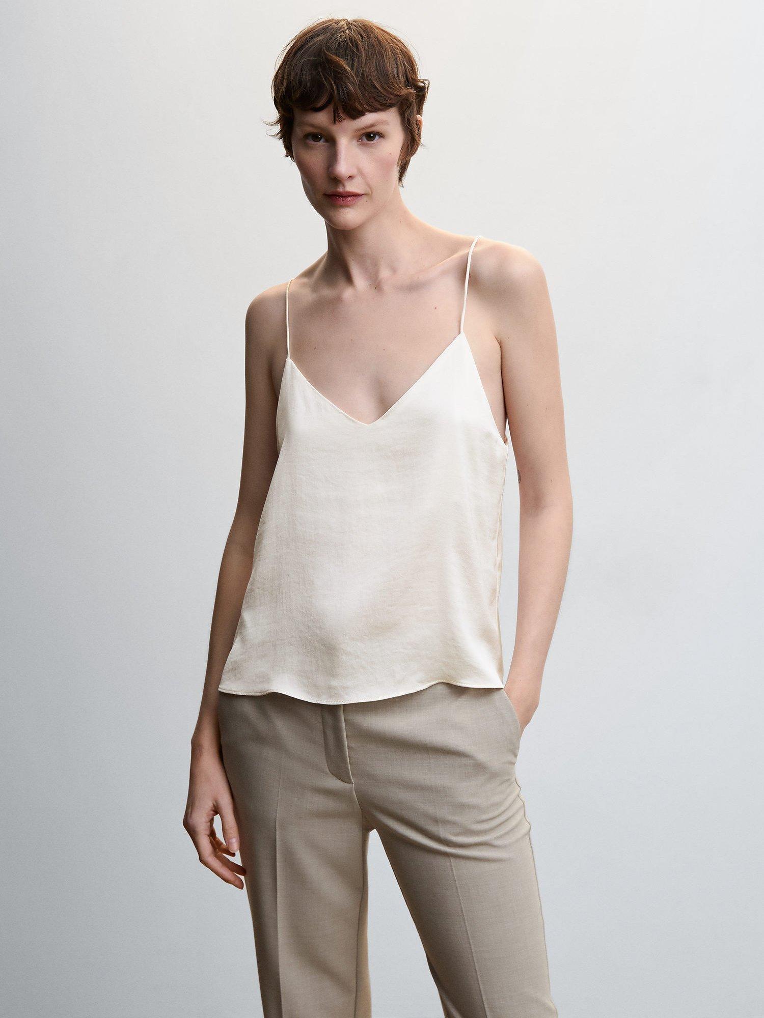 Mango Satin Cami Top, Light Beige