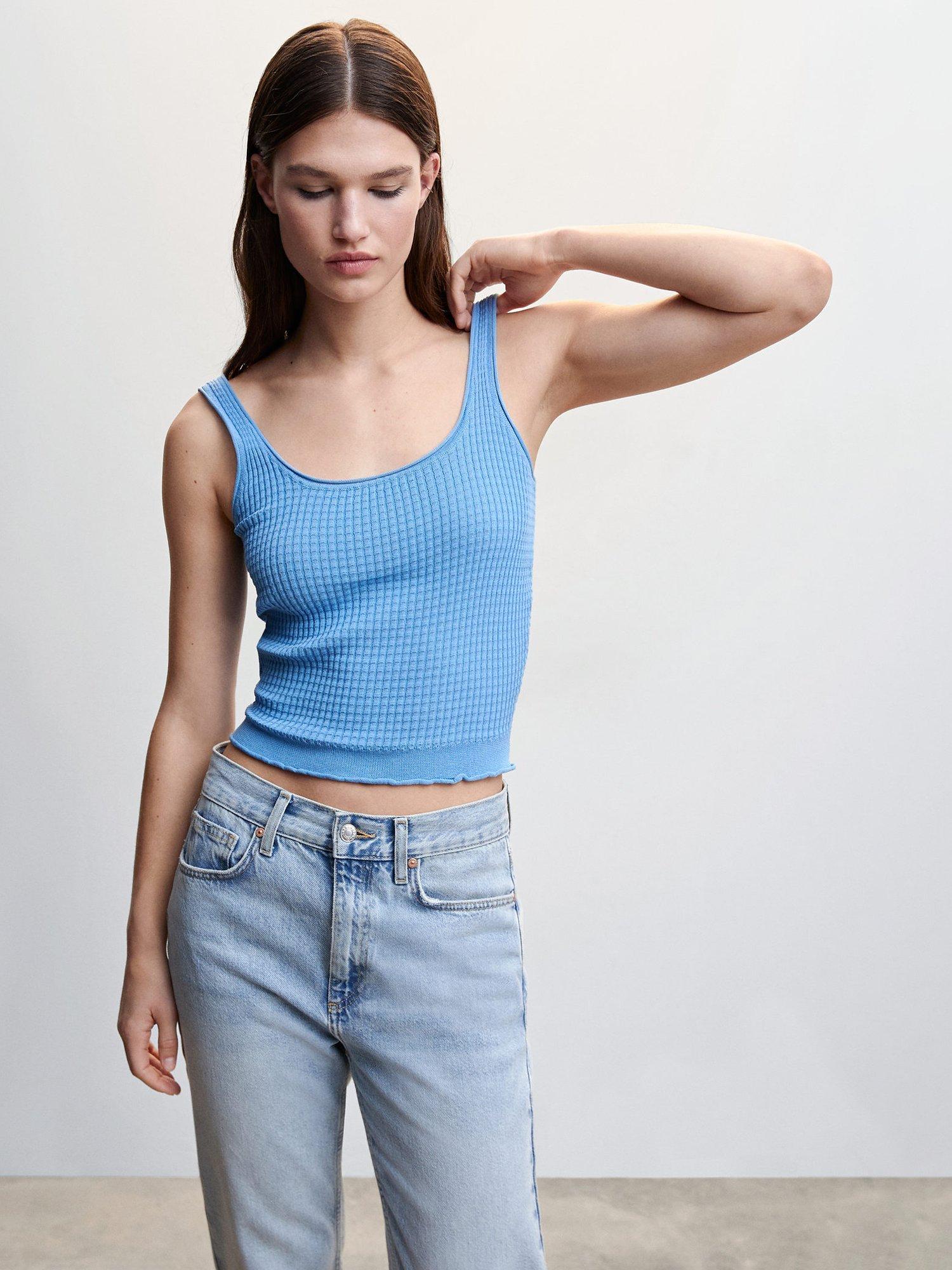 Mango Ruffa Textured Top, Medium Blue