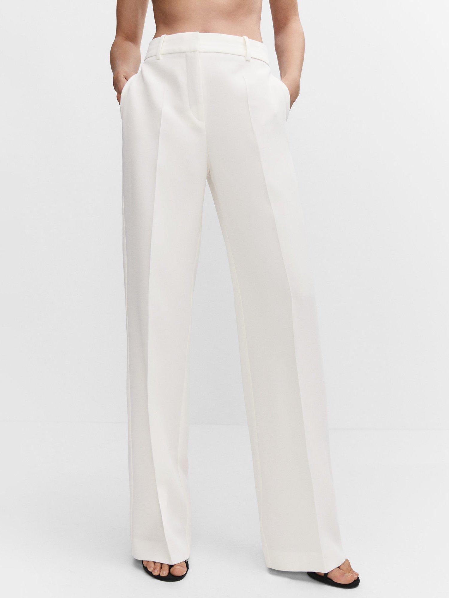 Mango Boxy Wide Leg Trousers, White