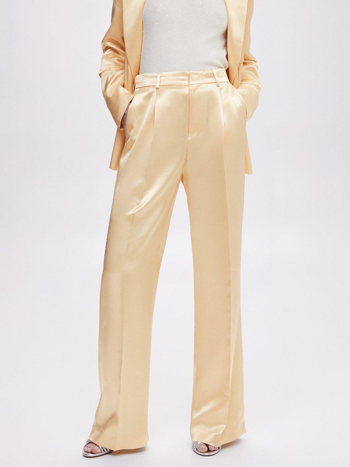 Mango Nico Satin Palazzo Trousers, Yellow