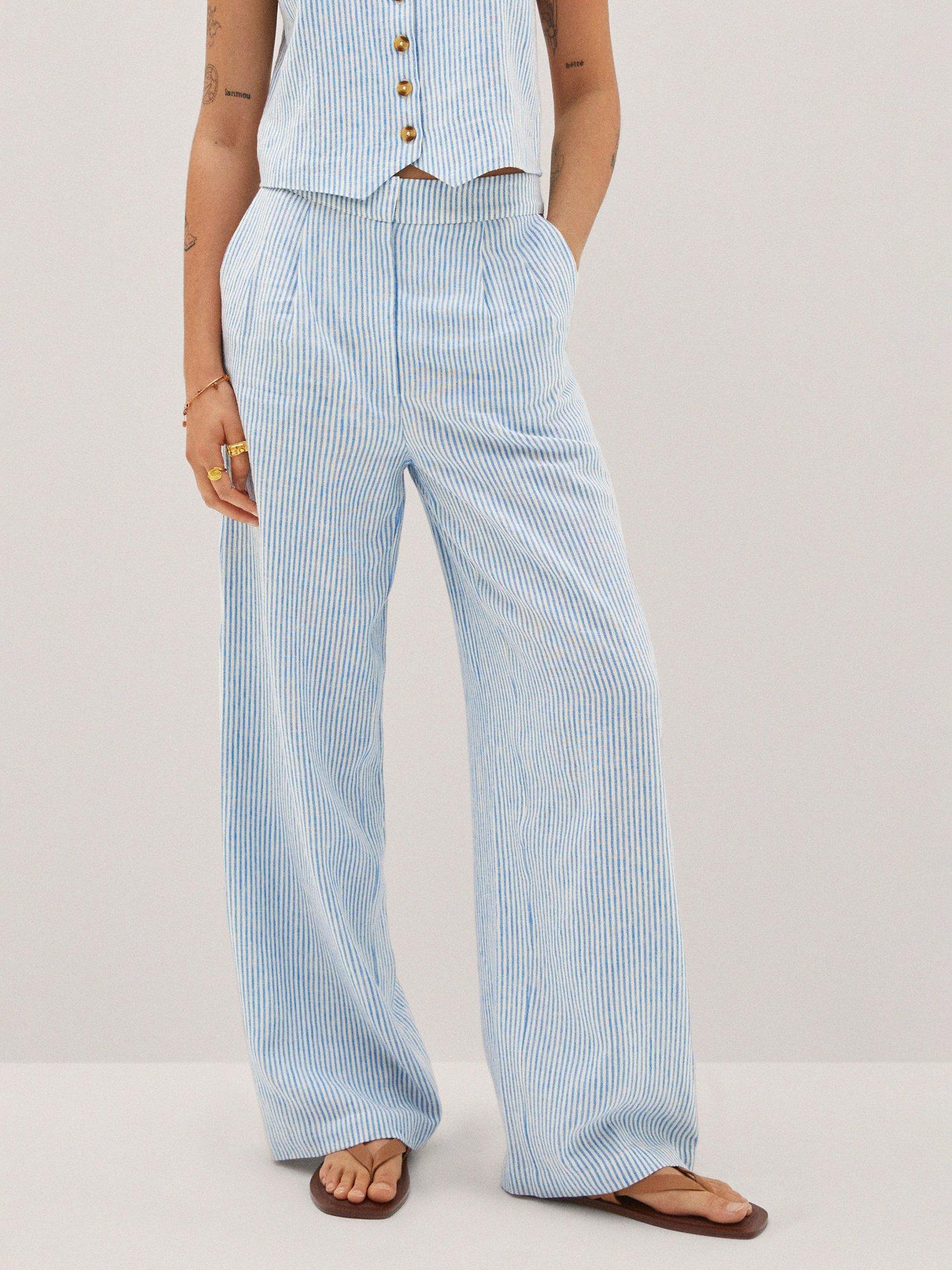 Mango Linen Blend Tailored Trousers, Blue
