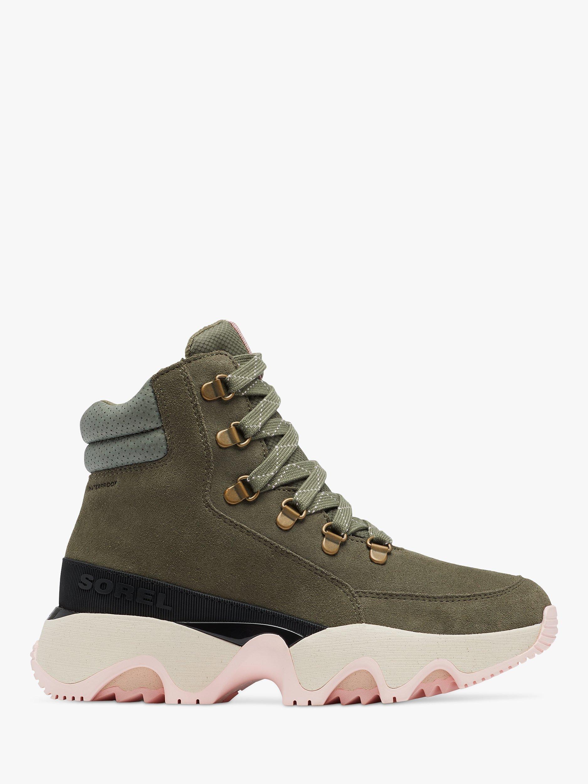 SOREL Kinetic Impact Conquest Waterproof Suede Walking Boots, Stone Green/Chalk