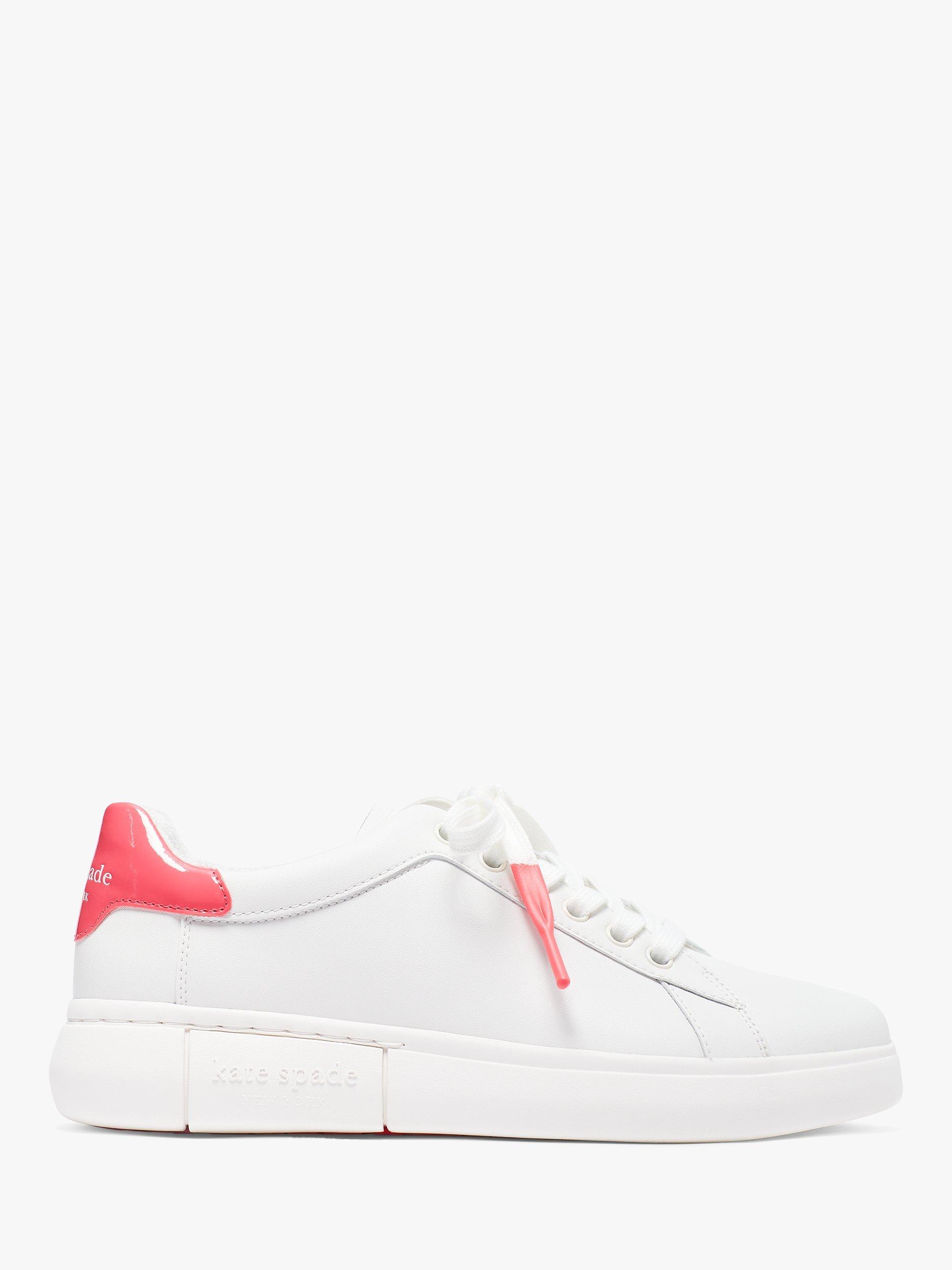 kate spade new york Low Top Leather Trainers, Optic White/Pink