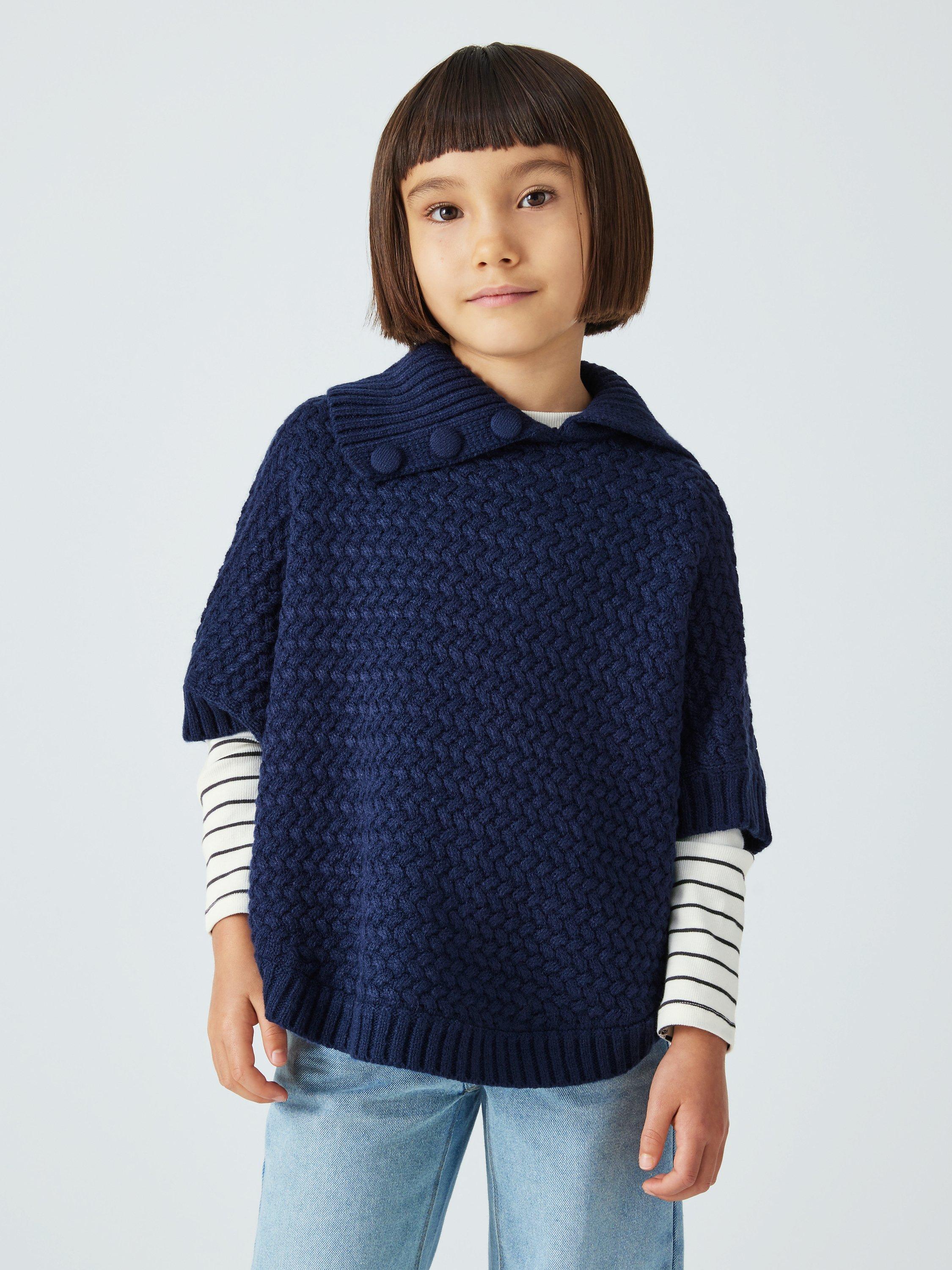 John Lewis Kids' Knitted Poncho Jumper, Navy