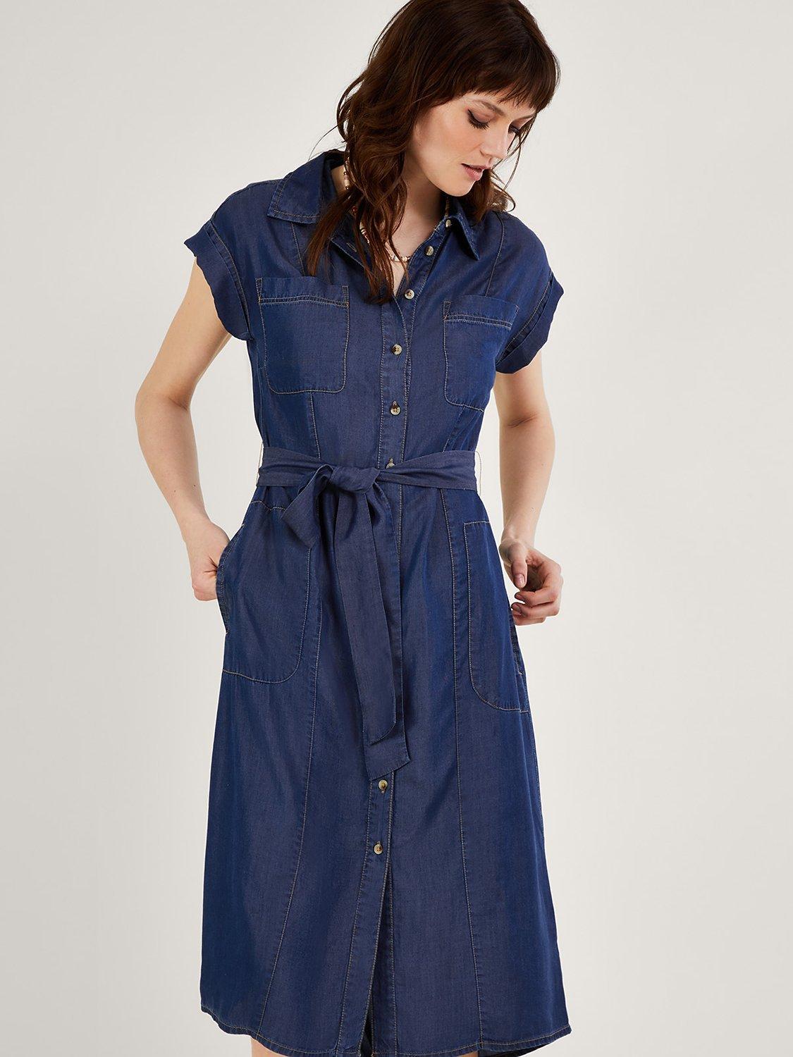 Monsoon Belted Shirt Dress, Denim Blue