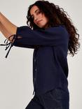 Monsoon Round Neck Linen Blouse, Navy