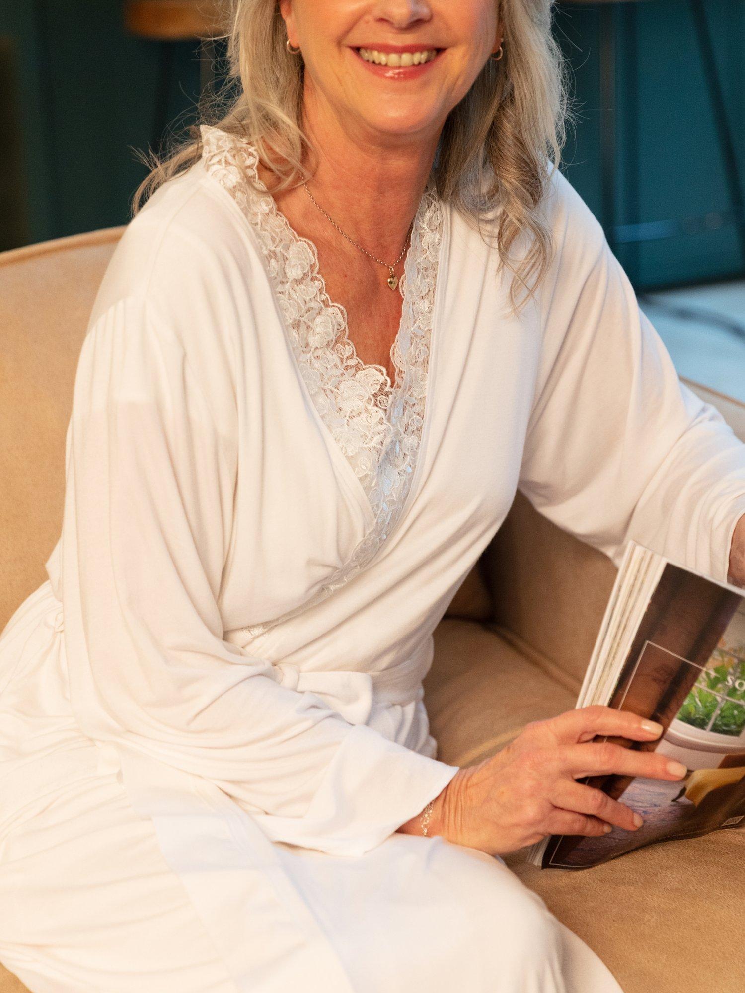 Product image 4 of 4, which shows Cyberjammies Evette Lace Trim Dressing Gown, White, 18