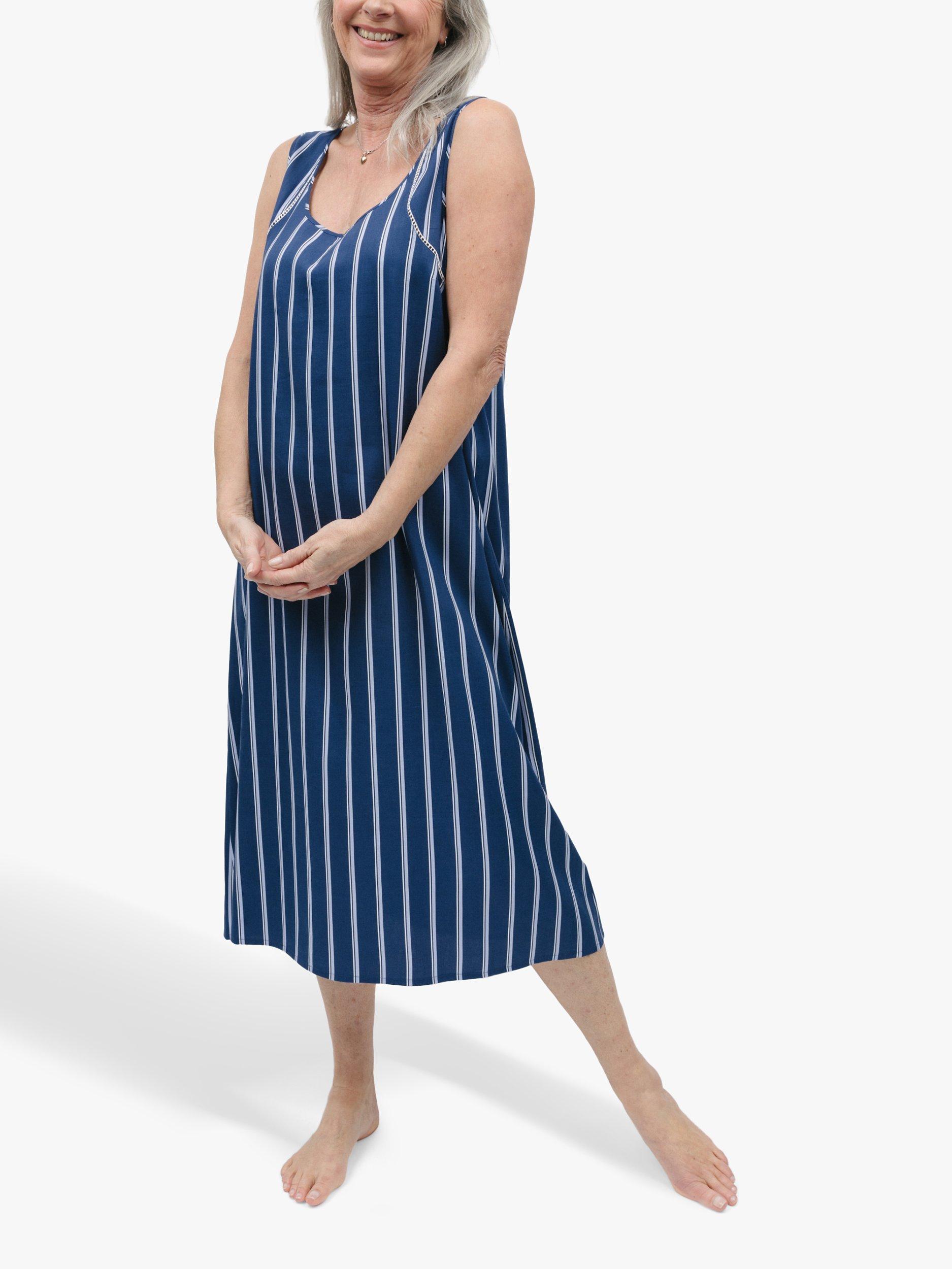 Product image 1 of 4, which shows Nora Rose by Cyberjammies Evette Striped Long Nightdress, Blue, 8