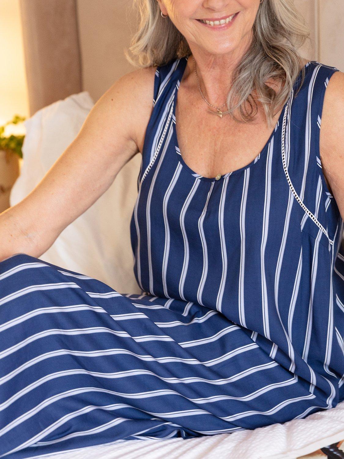 Product image 4 of 4, which shows Nora Rose by Cyberjammies Evette Striped Long Nightdress, Blue, 8
