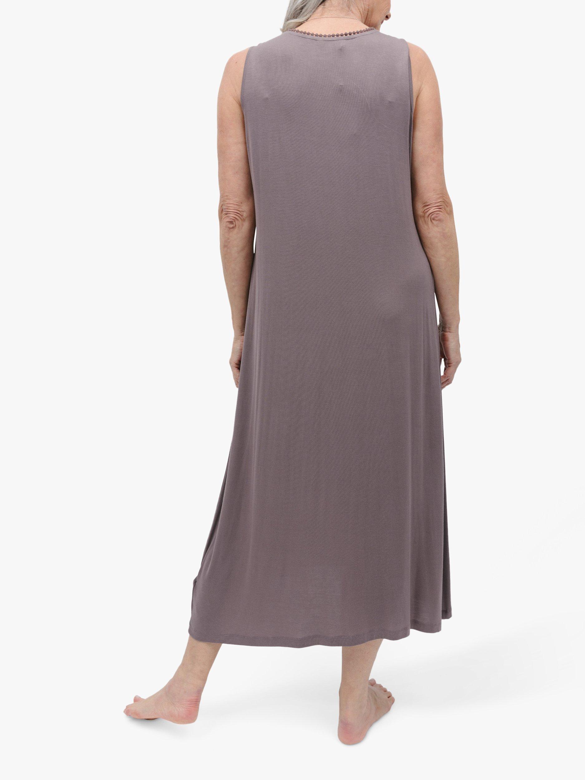 Product image 2 of 4, which shows Nora Rose by Cyberjammies Evette Lace Neck Long Nightdress, Taupe, 8