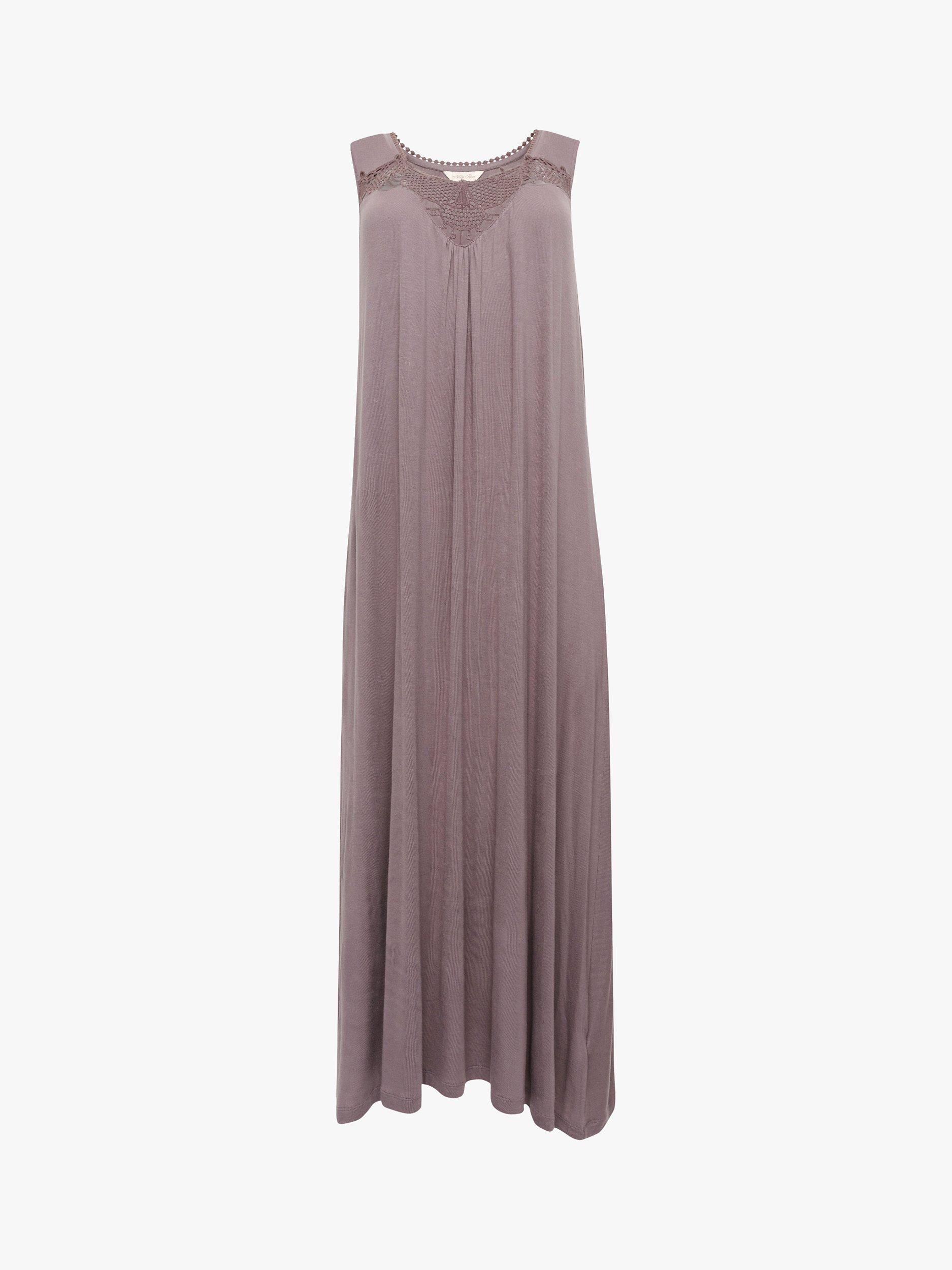Product image 3 of 4, which shows Nora Rose by Cyberjammies Evette Lace Neck Long Nightdress, Taupe, 8