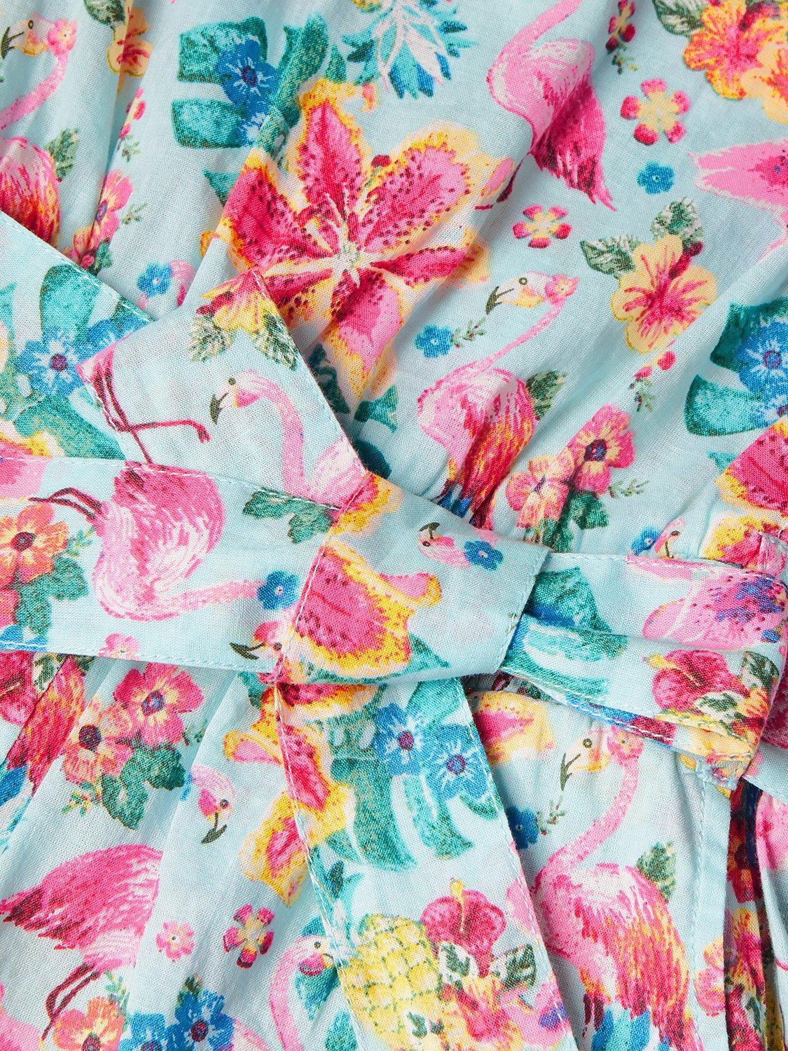 Product image 3 of 3, which shows Monsoon Kids' Tropical Print Halter Neck Playsuit, Aqua/Multi, 12-13 years