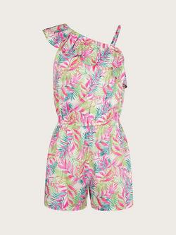 Monsoon Kids' Pretty Palm Print One-Shoulder Playsuit, Multi, Ivory