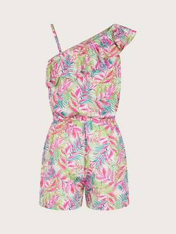 Monsoon Kids' Pretty Palm Print One-Shoulder Playsuit, Multi - view 2, Ivory