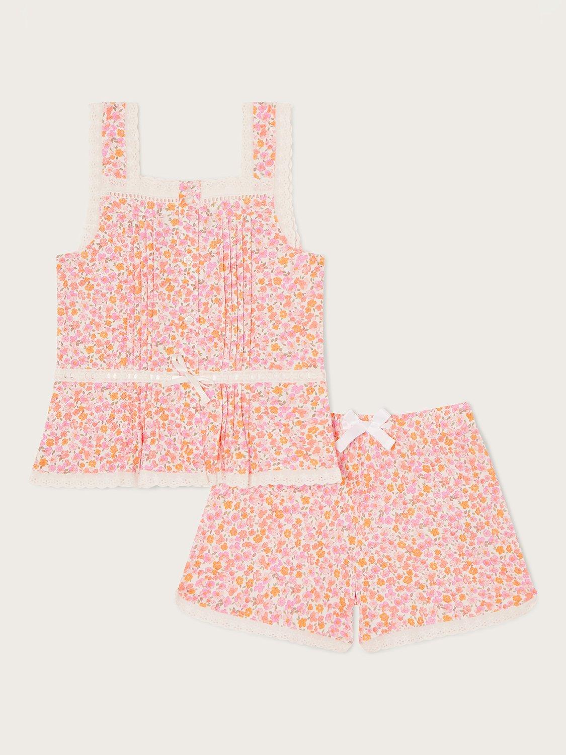 Monsoon Kids' Ditsy Floral Print Shorts Pyjama Set, Pink