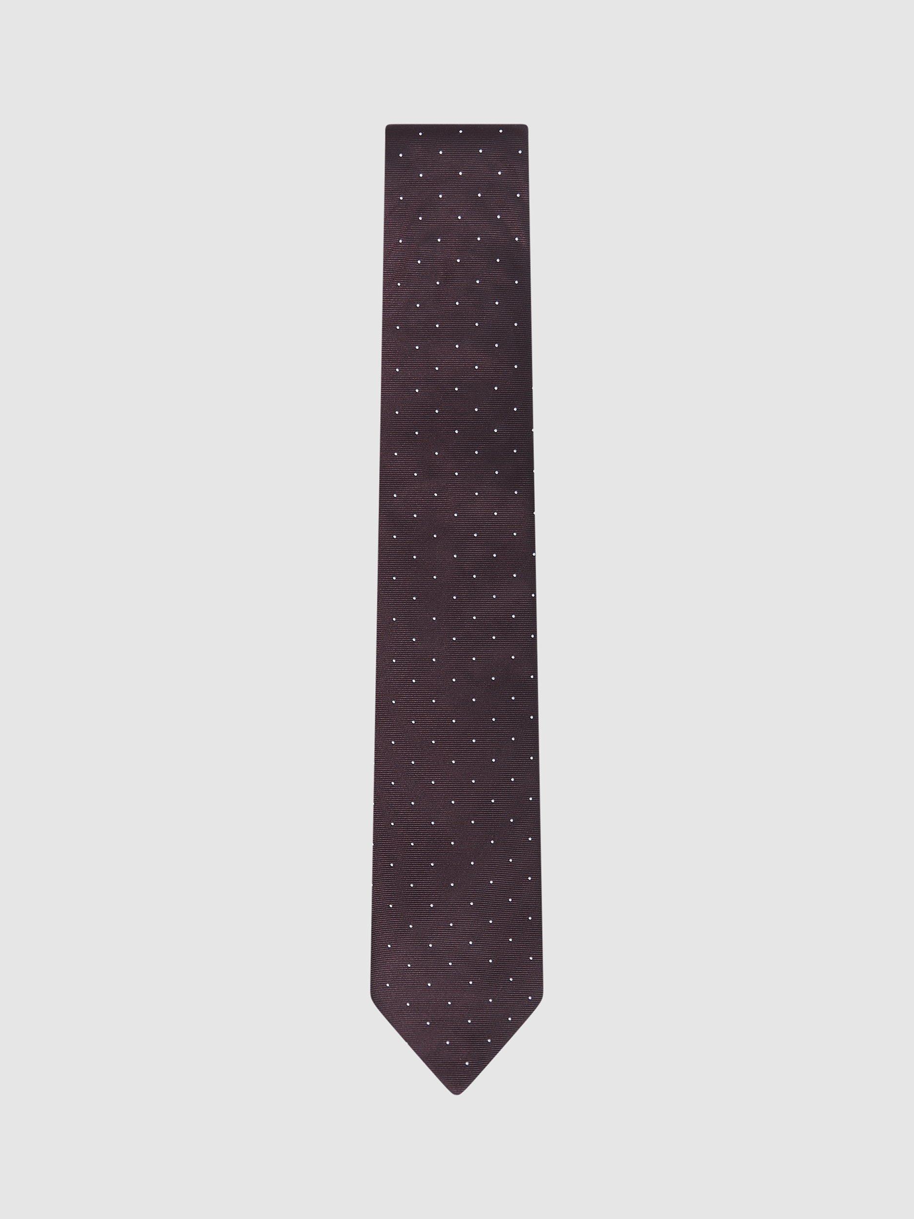 Reiss Liam Polka Dot Silk Blend Tie, Burgundy, One Size