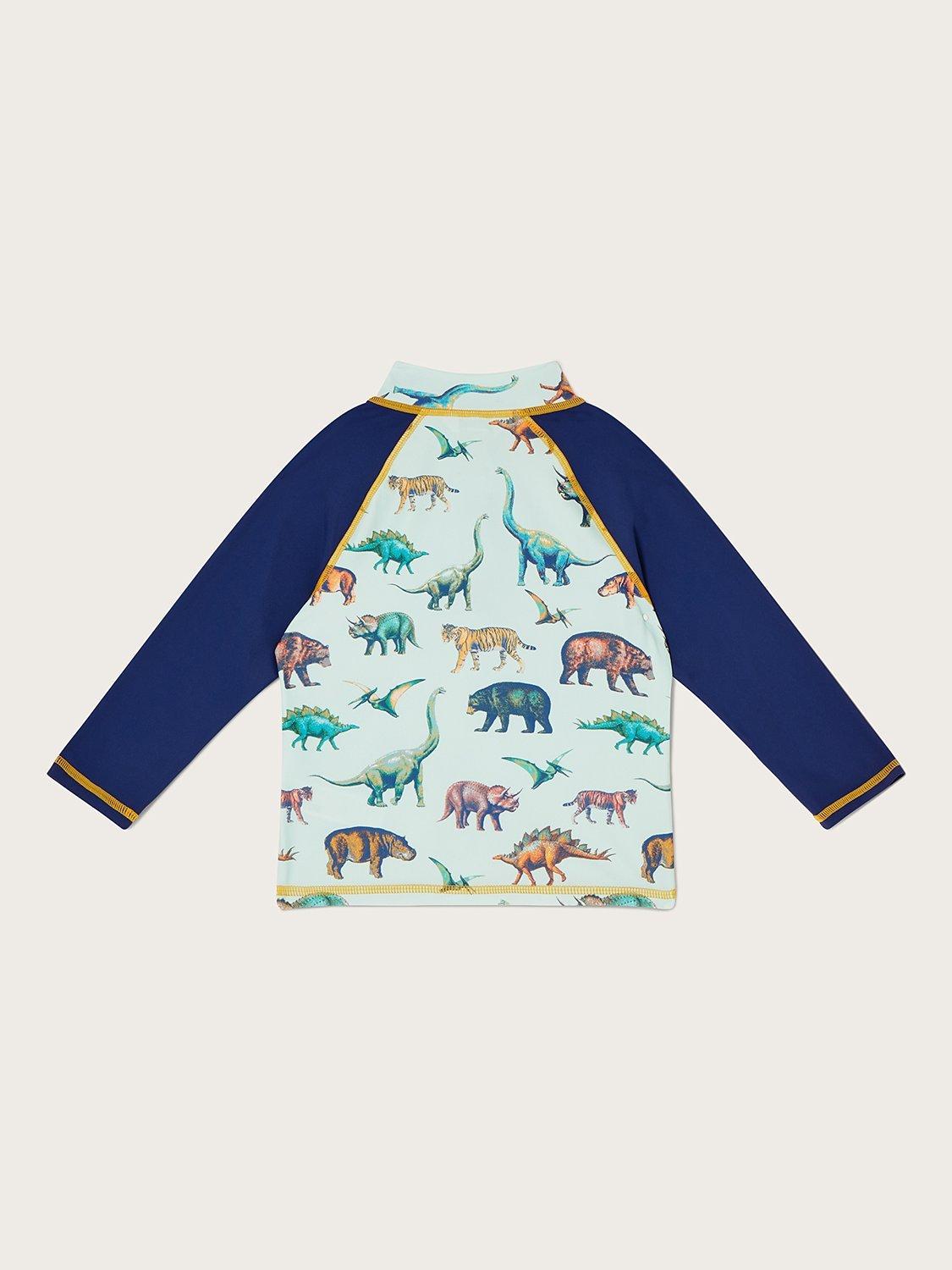 Product image 2 of 3, which shows Monsoon Kids' Dinosaur Long Sleeve Swim Top, Mint, 7-8 years
