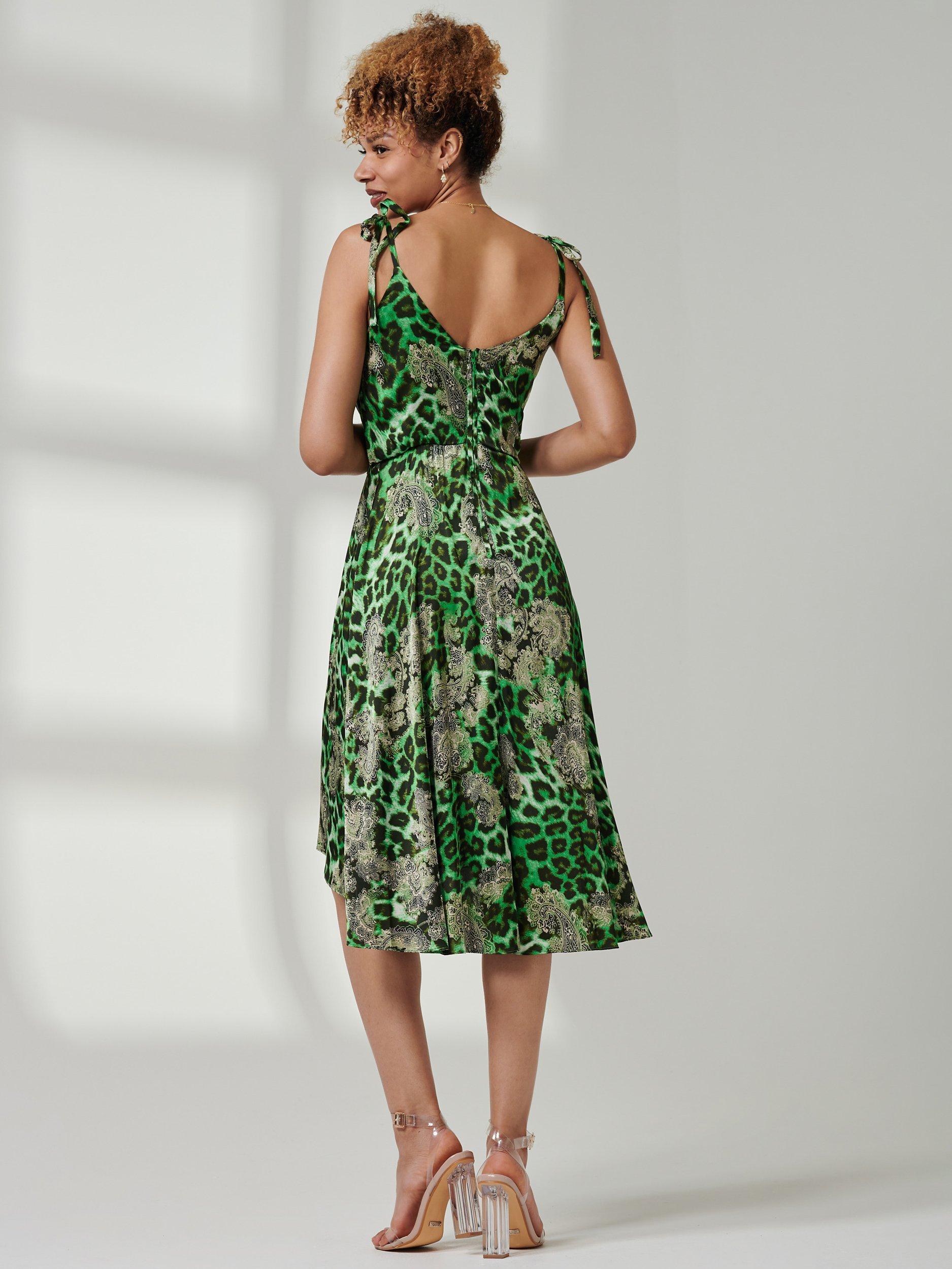 Jolie Moi Clarissa Print Cowl Neck Midi Dress, Green/Animal, 8