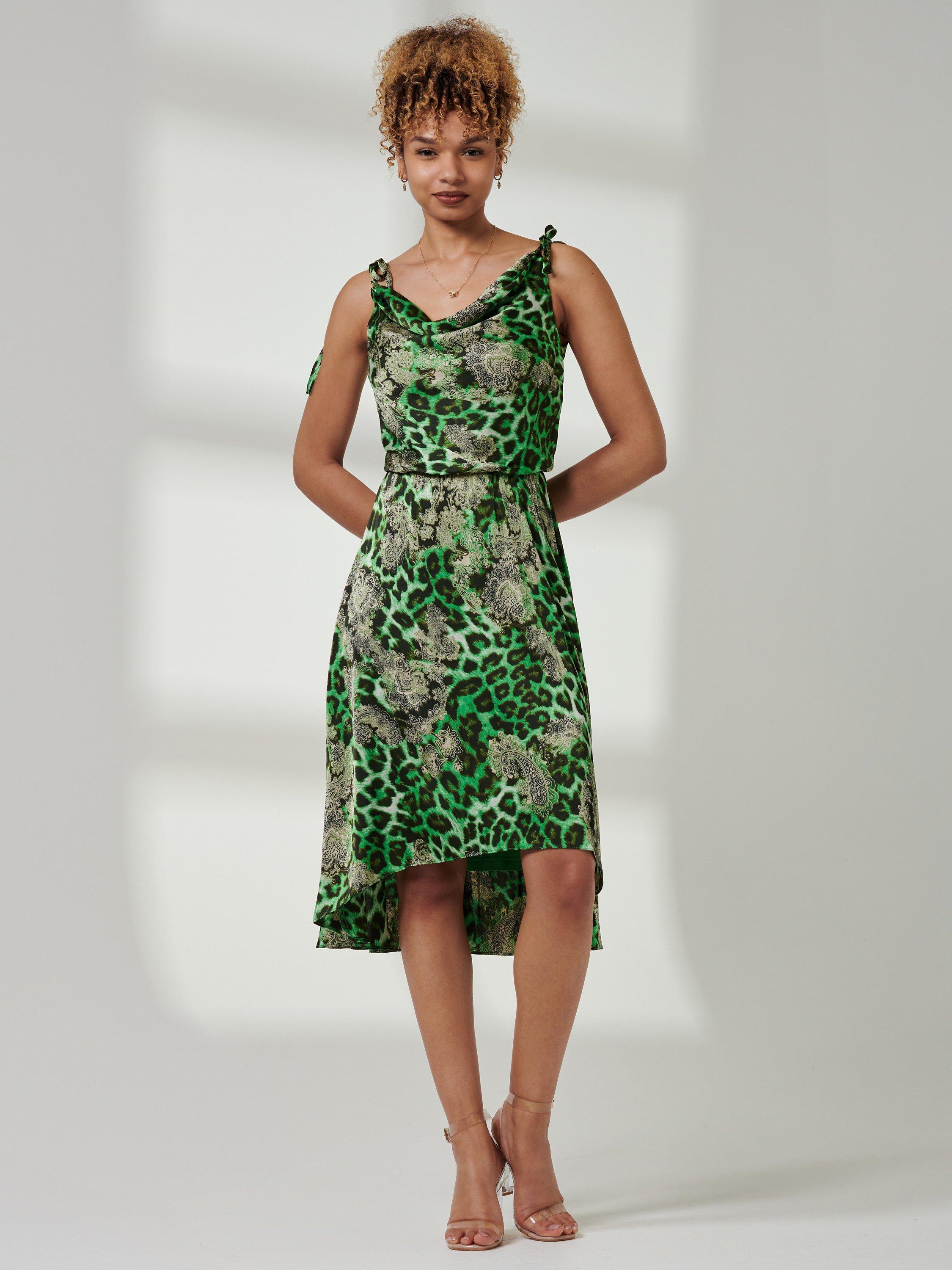 Jolie Moi Clarissa Print Cowl Neck Midi Dress, Green/Animal, 8