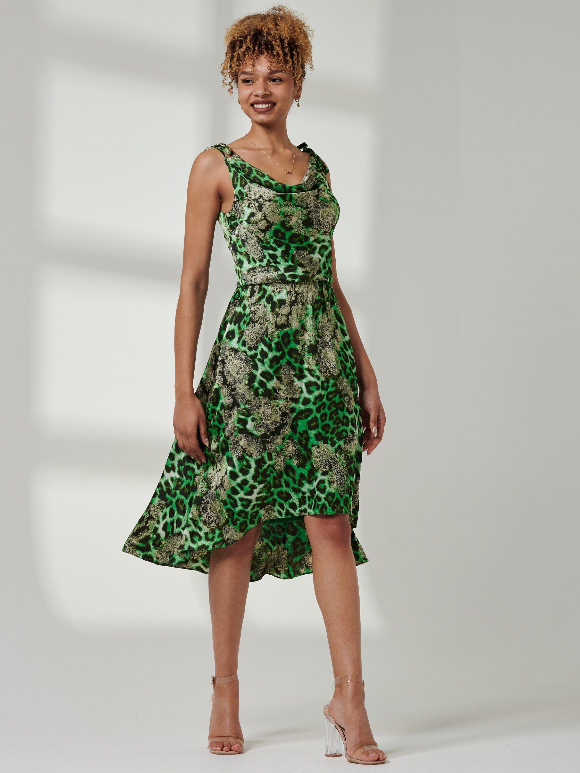 Jolie Moi Clarissa Print Cowl Neck Midi Dress, Green/Animal, 8