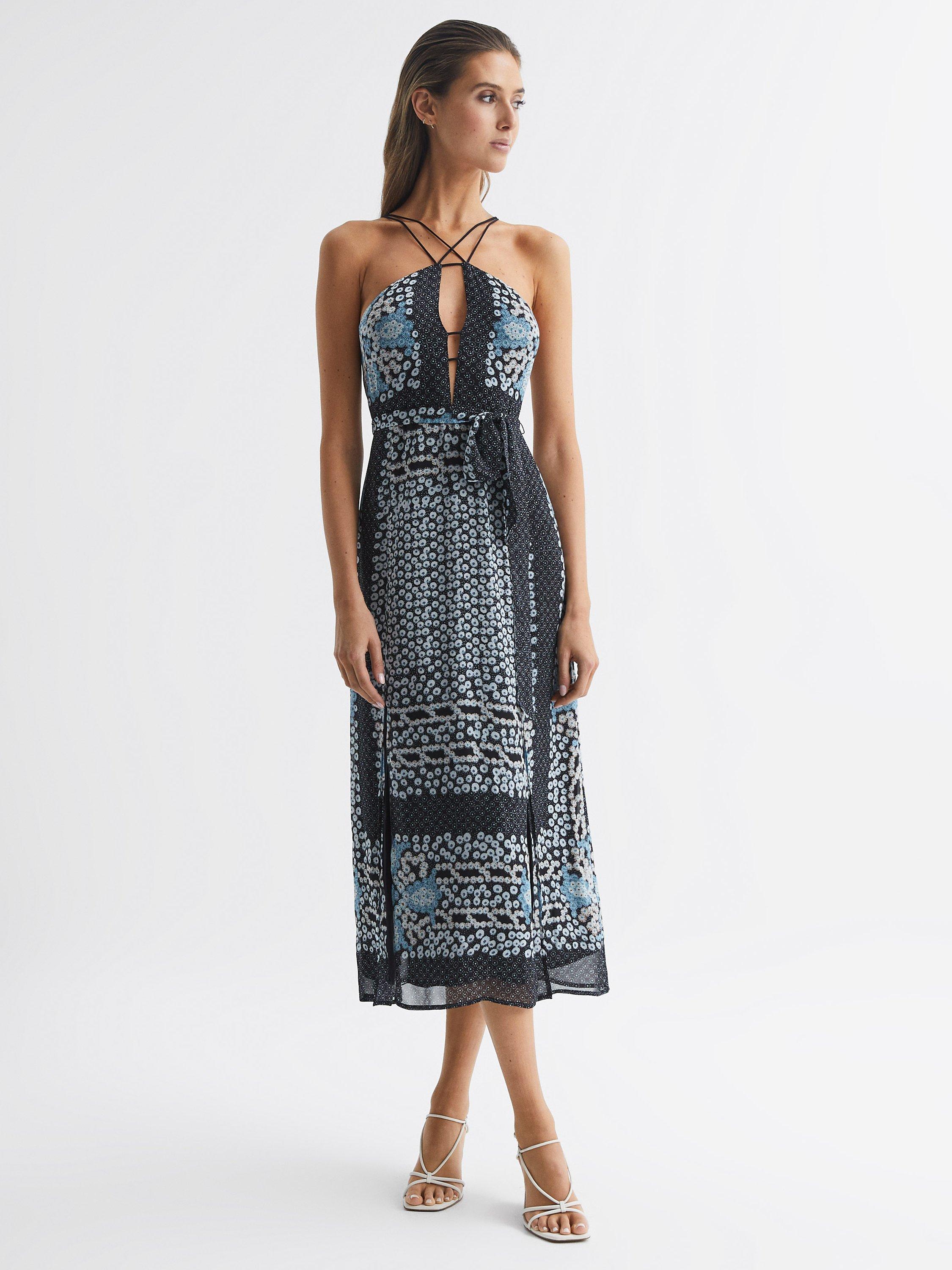 Reiss Aliana Petite Sleeveless Midi Floral Dress, Navy/Multi