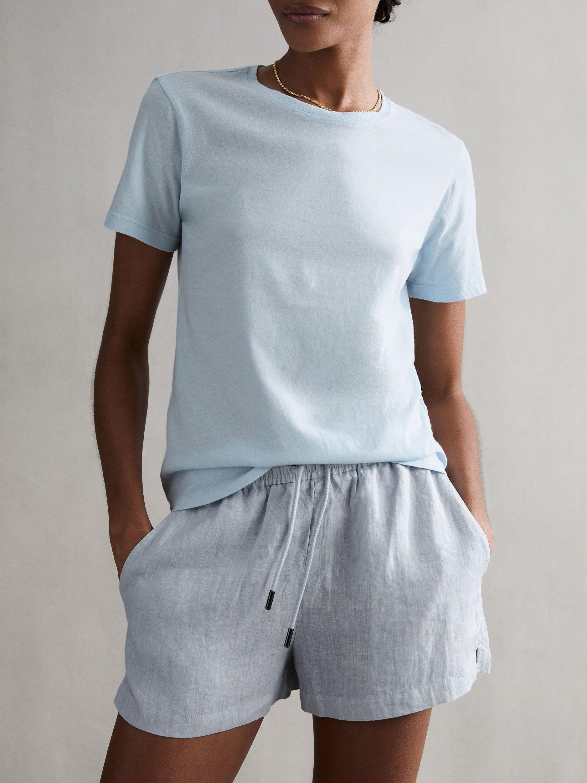 Reiss Cleo Linen High Rise Shorts, Blue