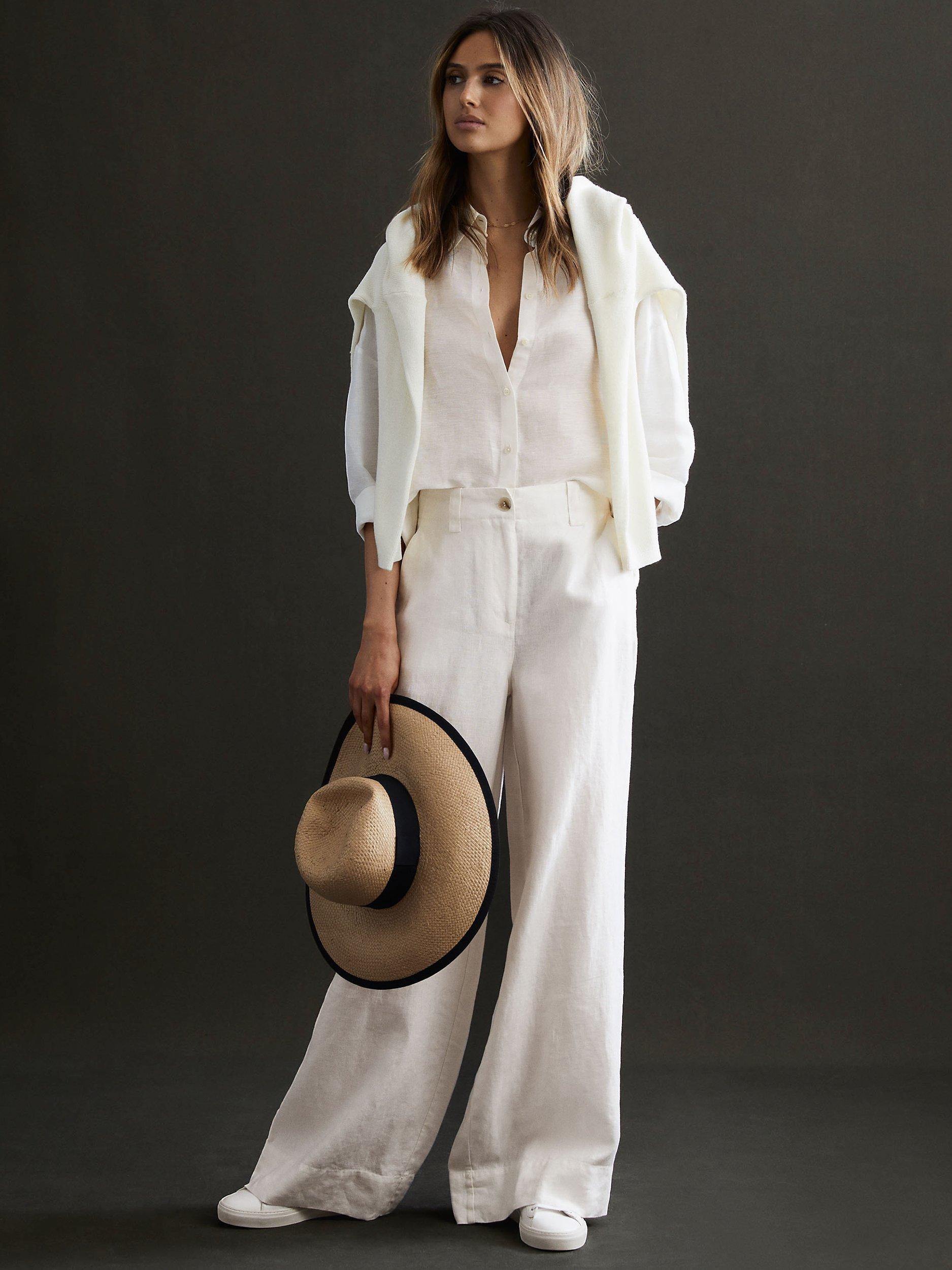 Reiss Demi Garment Dyed Linen Trousers, White