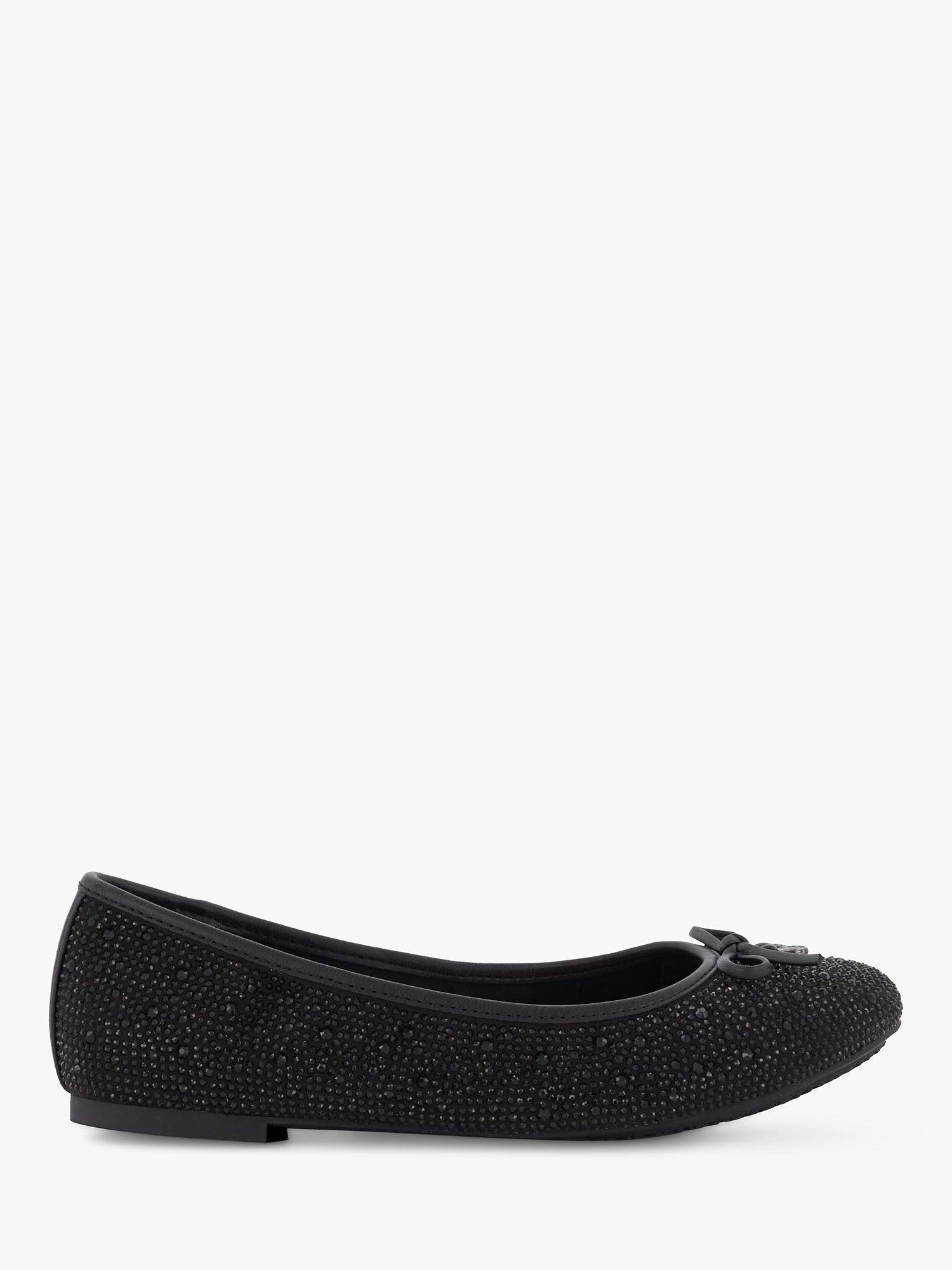 Dune Hallo Charm Bow Ballet Pumps, Black-diamonte