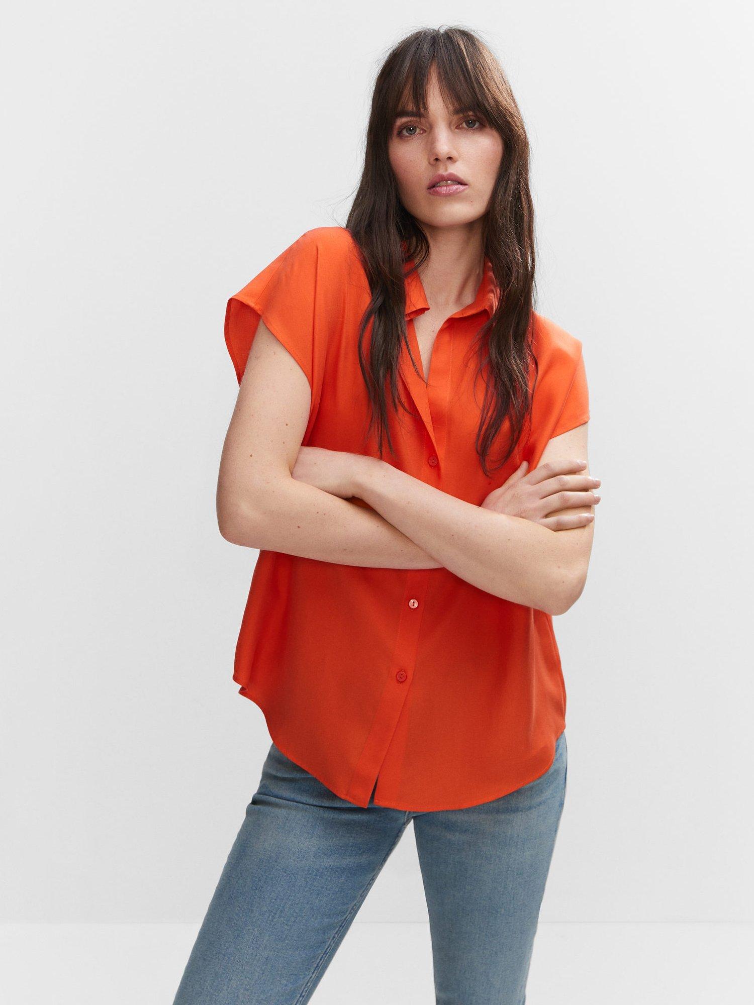 Mango Cap Sleeve Shirt, Bright Red