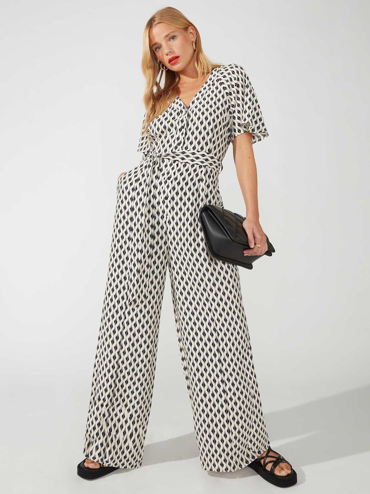 Ro&Zo Diamond Print Wide Leg Jumpsuit, White/Black