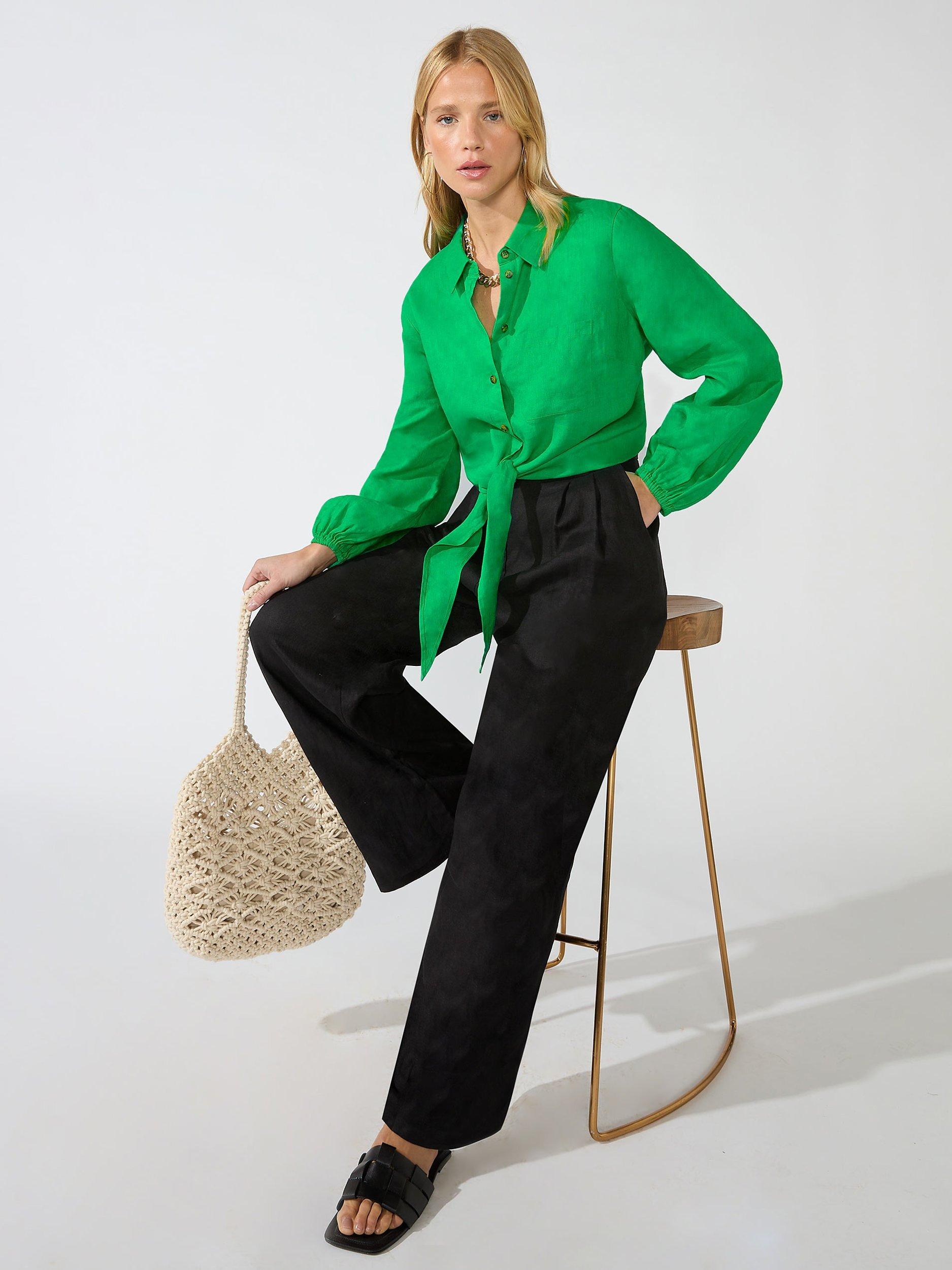Ro&Zo Linen Tie Hem Shirt, Green