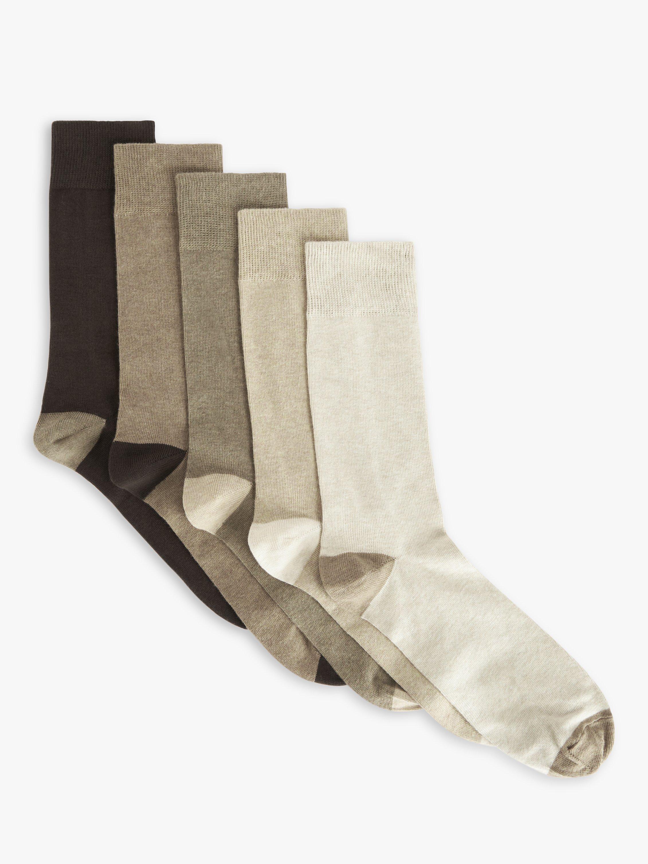 Product image 1 of 2, which shows John Lewis Organic Cotton Rich Heel and Toe Men's Socks, Pack of 5, Natural Beige, S
