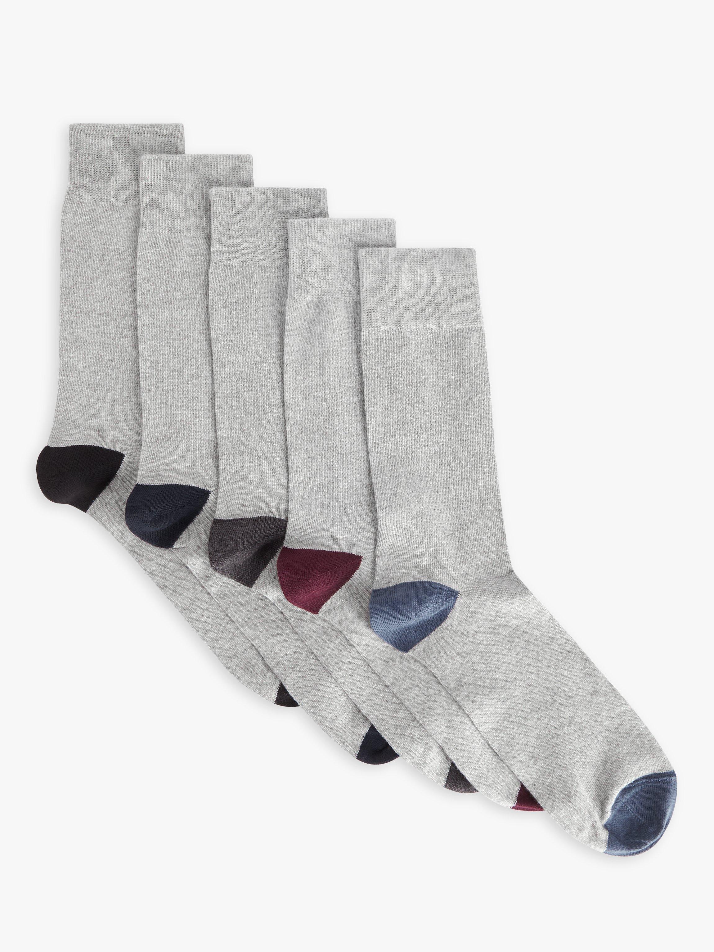 Product image 1 of 2, which shows John Lewis Organic Cotton Rich Heel and Toe Men's Socks, Pack of 5, Light Grey, S