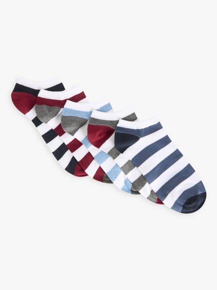 John Lewis Rugby Stripe Trainer Socks, Pack of 5, Black/Red/Blue/Grey, Black/Red/Blue/Grey