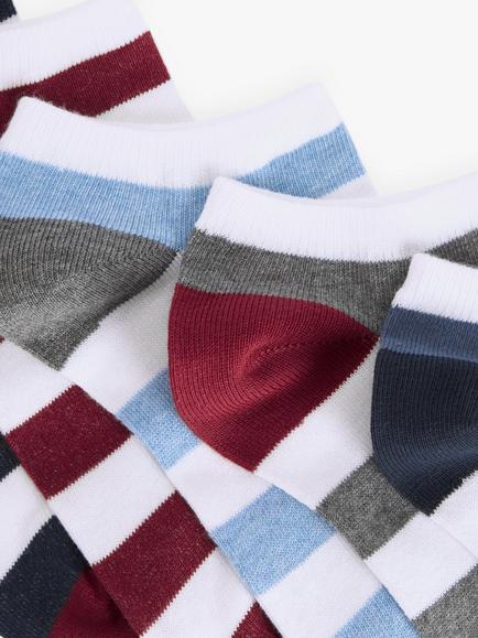 John Lewis Rugby Stripe Trainer Socks, Pack of 5, Black/Red/Blue/Grey - view 2, Black/Red/Blue/Grey