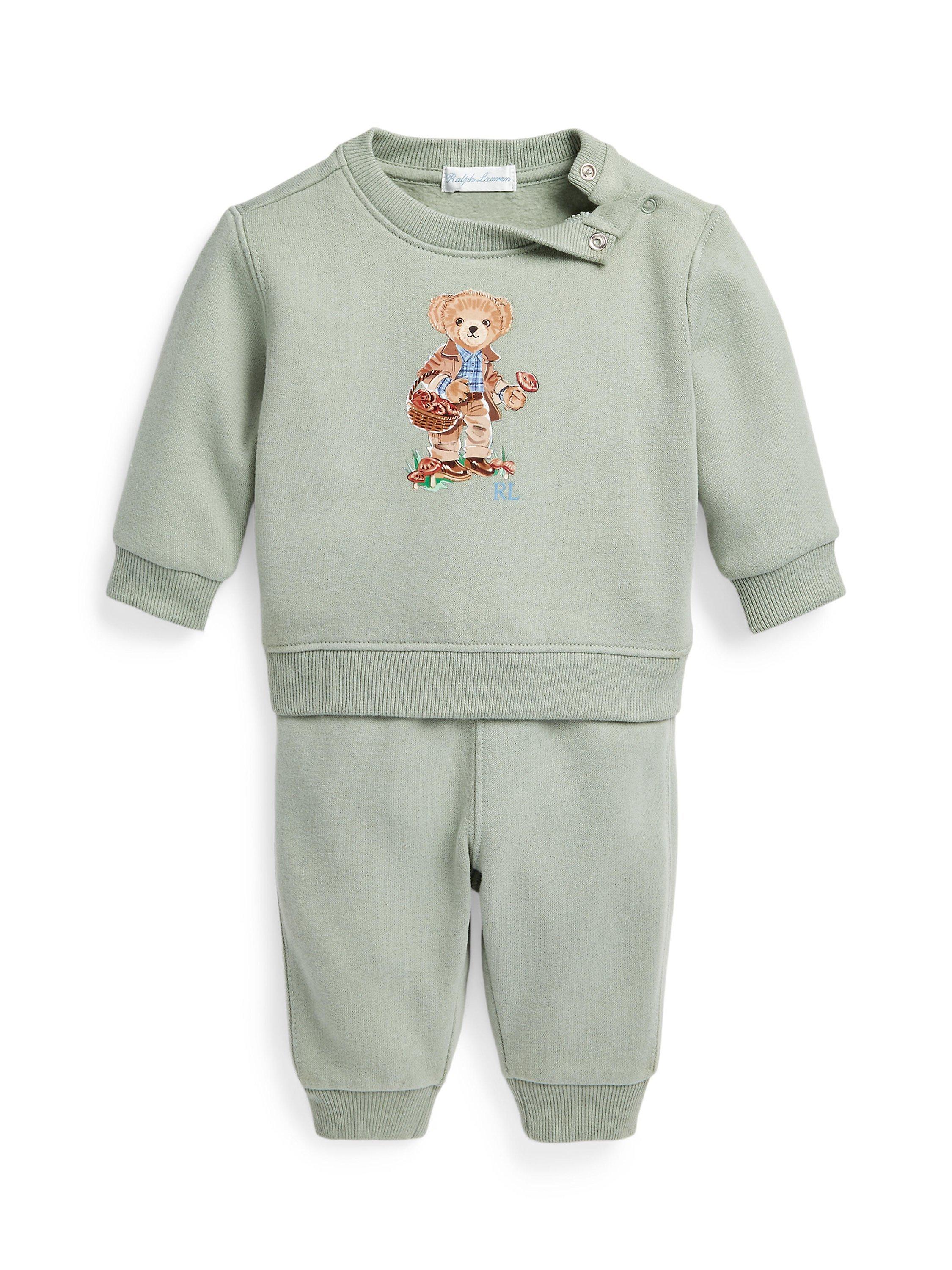 Ralph Lauren Baby Bear Cotton Blend Sweatshirt & Joggers Set, Light Green
