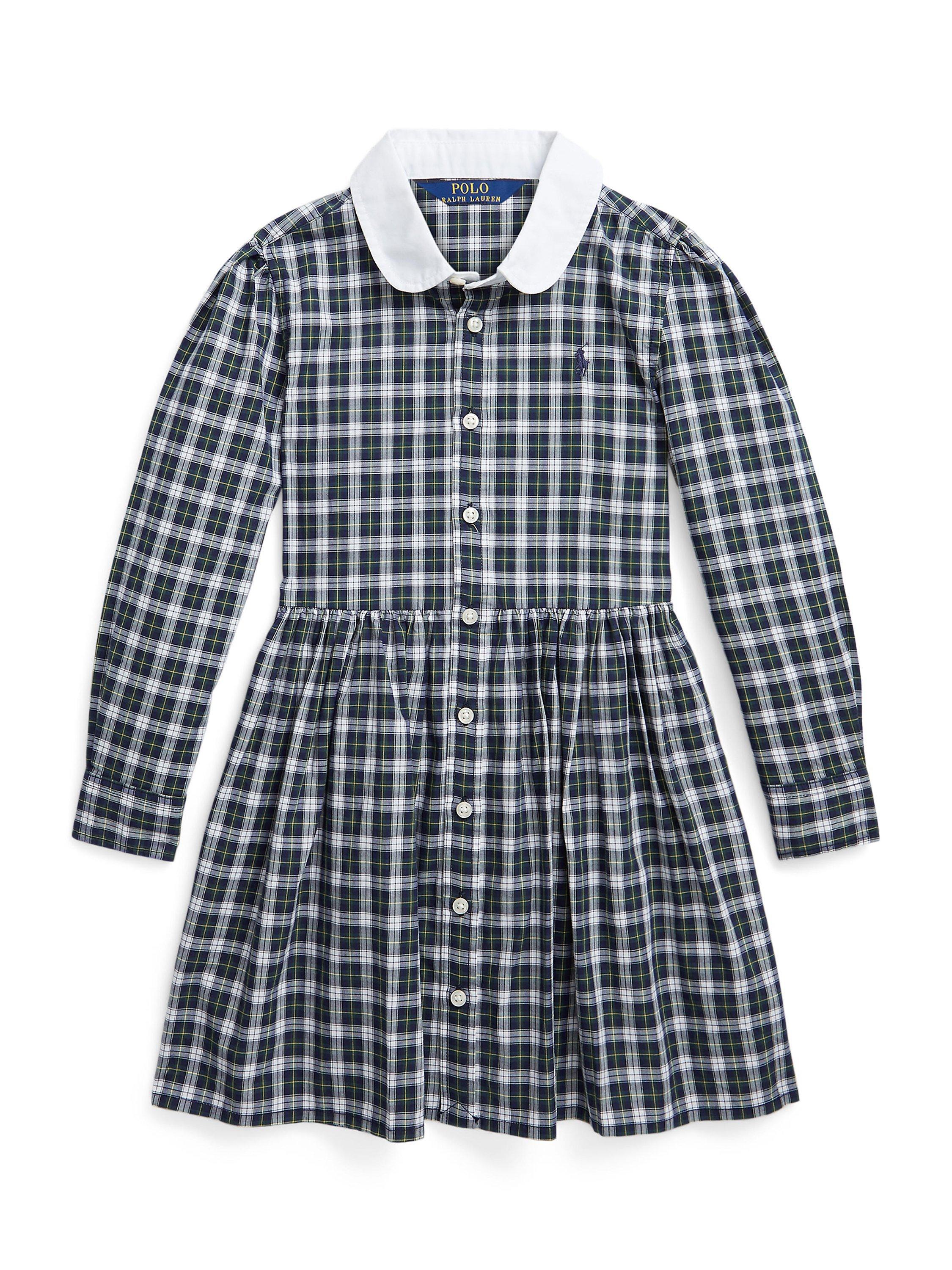 Ralph Lauren Kids' Kataryna Check Day Dress, Navy/White