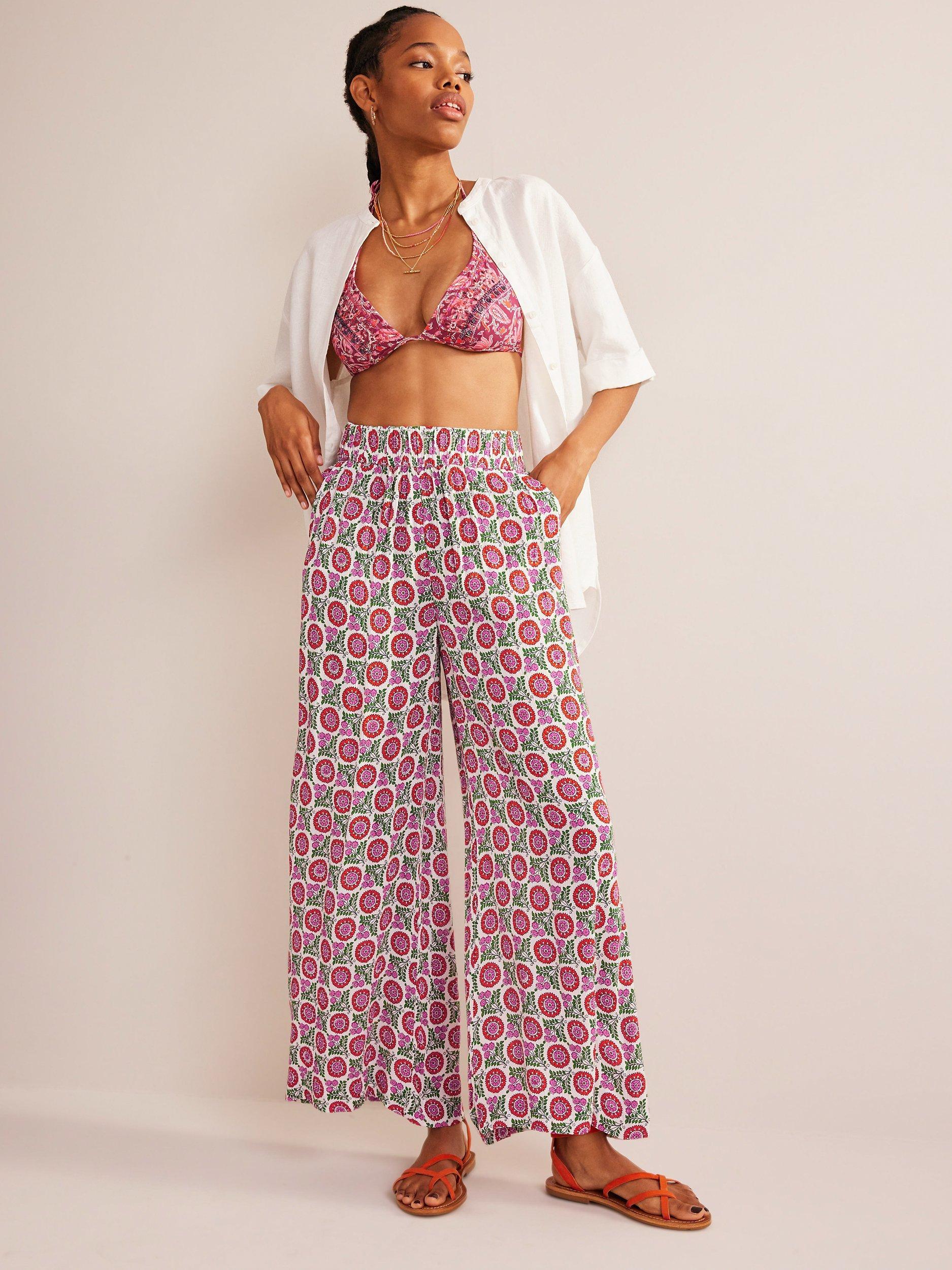 Boden Crinkle Gin Fizz Sunflower Trousers, Multi