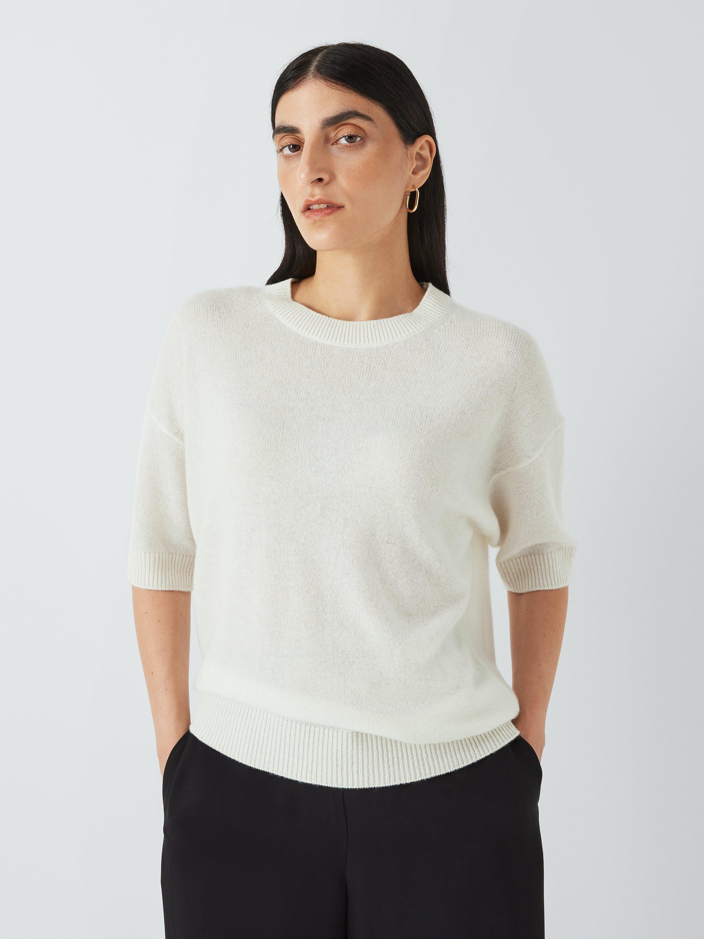 Theory Cashmere Half Sleeve Jumper, Ivory
