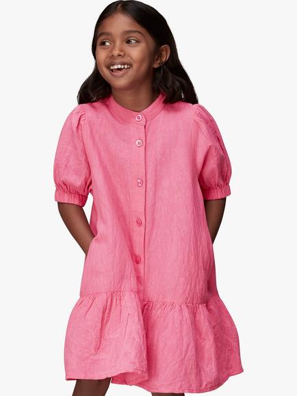 Whistles Kids' Eva Linen Blend Dress, Pink, Pink