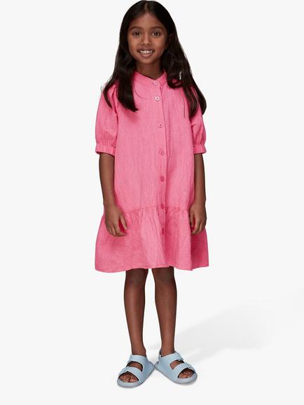 Whistles Kids' Eva Linen Blend Dress, Pink - view 2, Pink