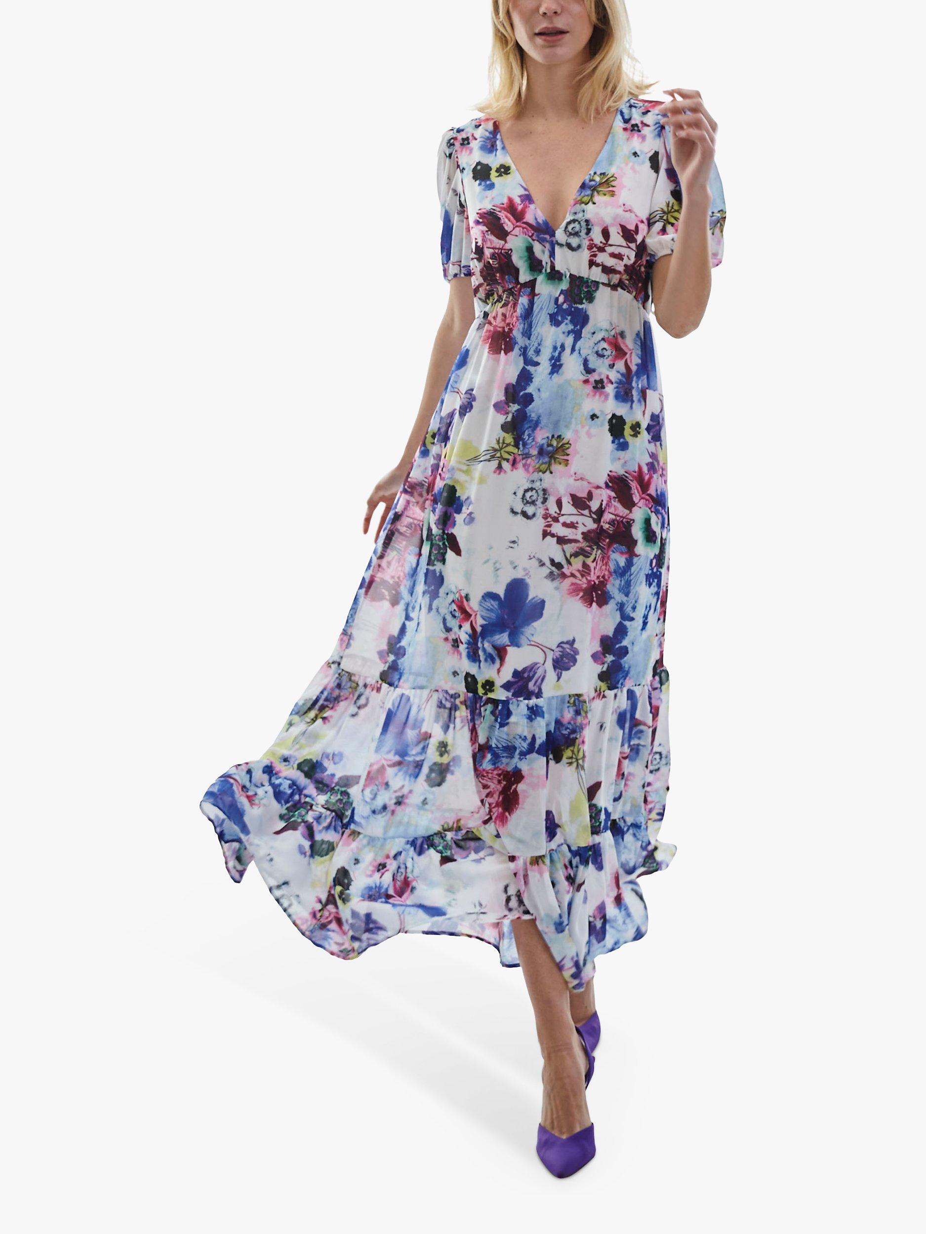 Product image 1 of 4, which shows James Lakeland V-Neck Floral Midi Dress, Blue/Multi, 8