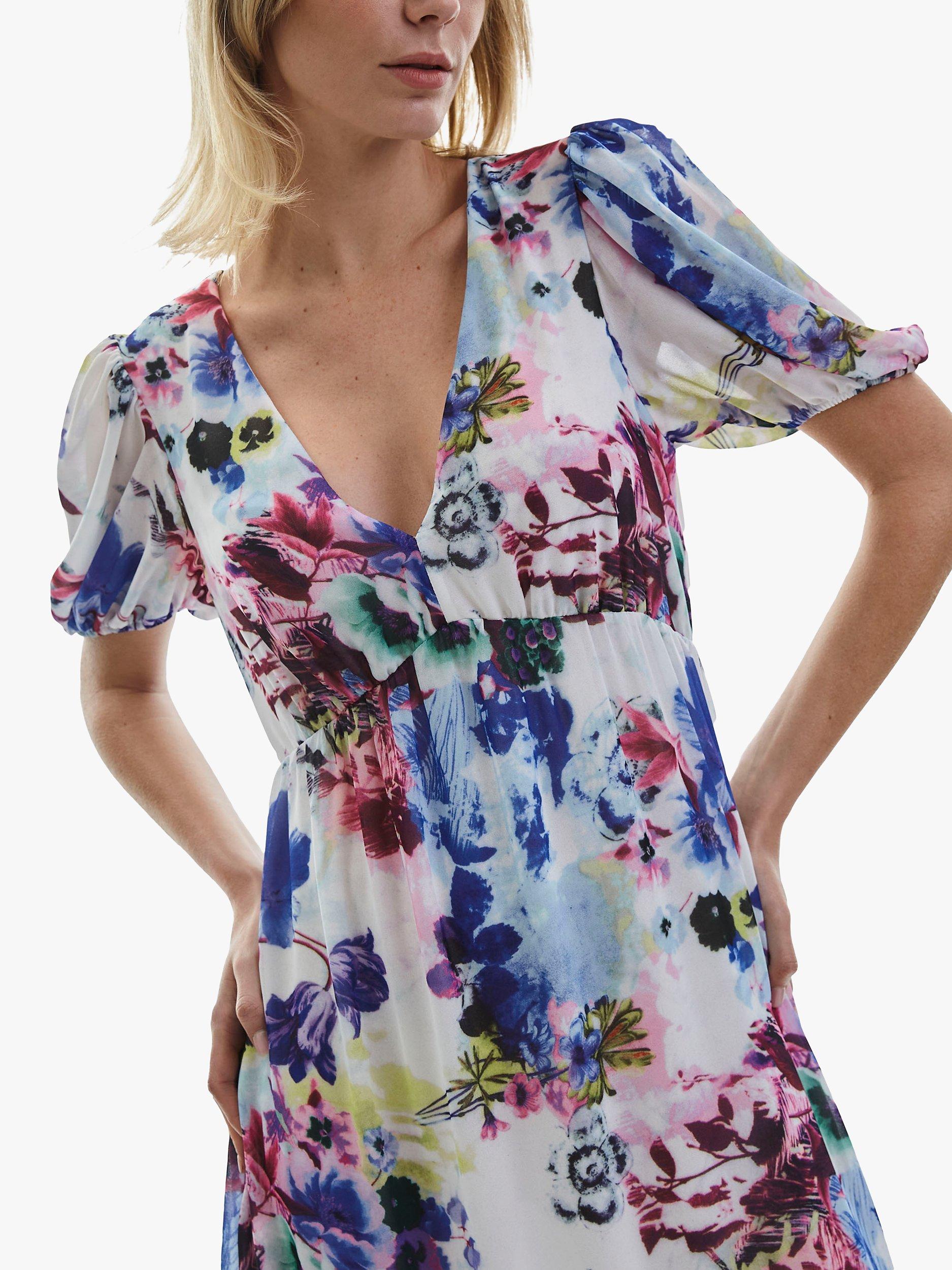 Product image 3 of 4, which shows James Lakeland V-Neck Floral Midi Dress, Blue/Multi, 8