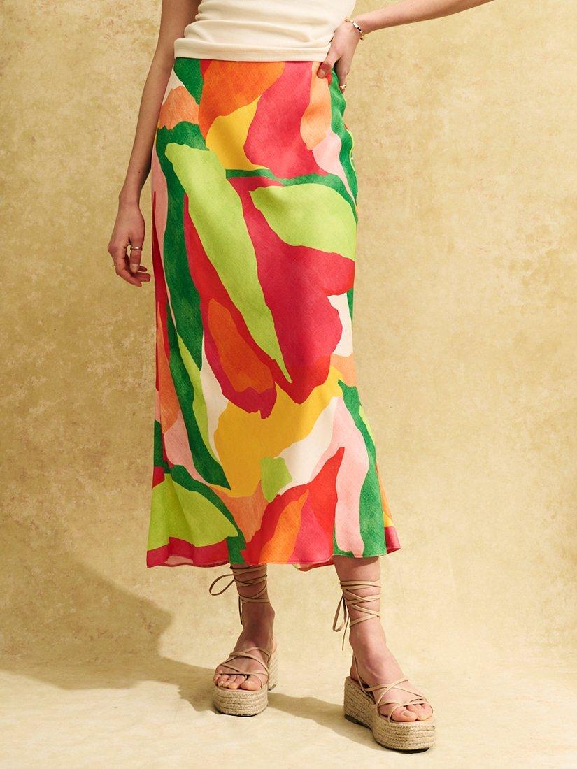 Nobody's Child Mila Abstract Leaf Print Satin Skirt, Multi