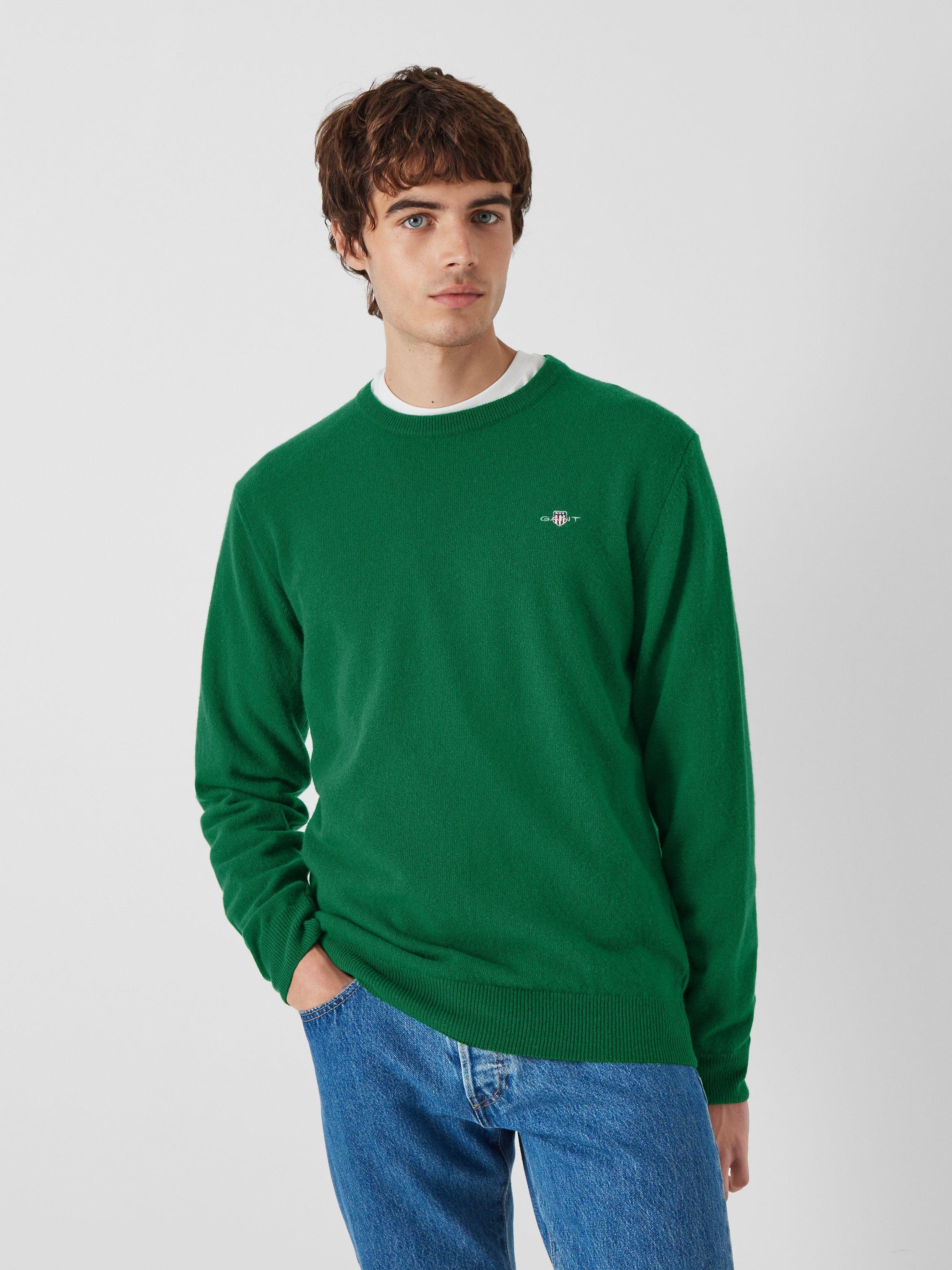 GANT Superfine Lambswool Crew Neck Jumper, 338 Forest Green, L