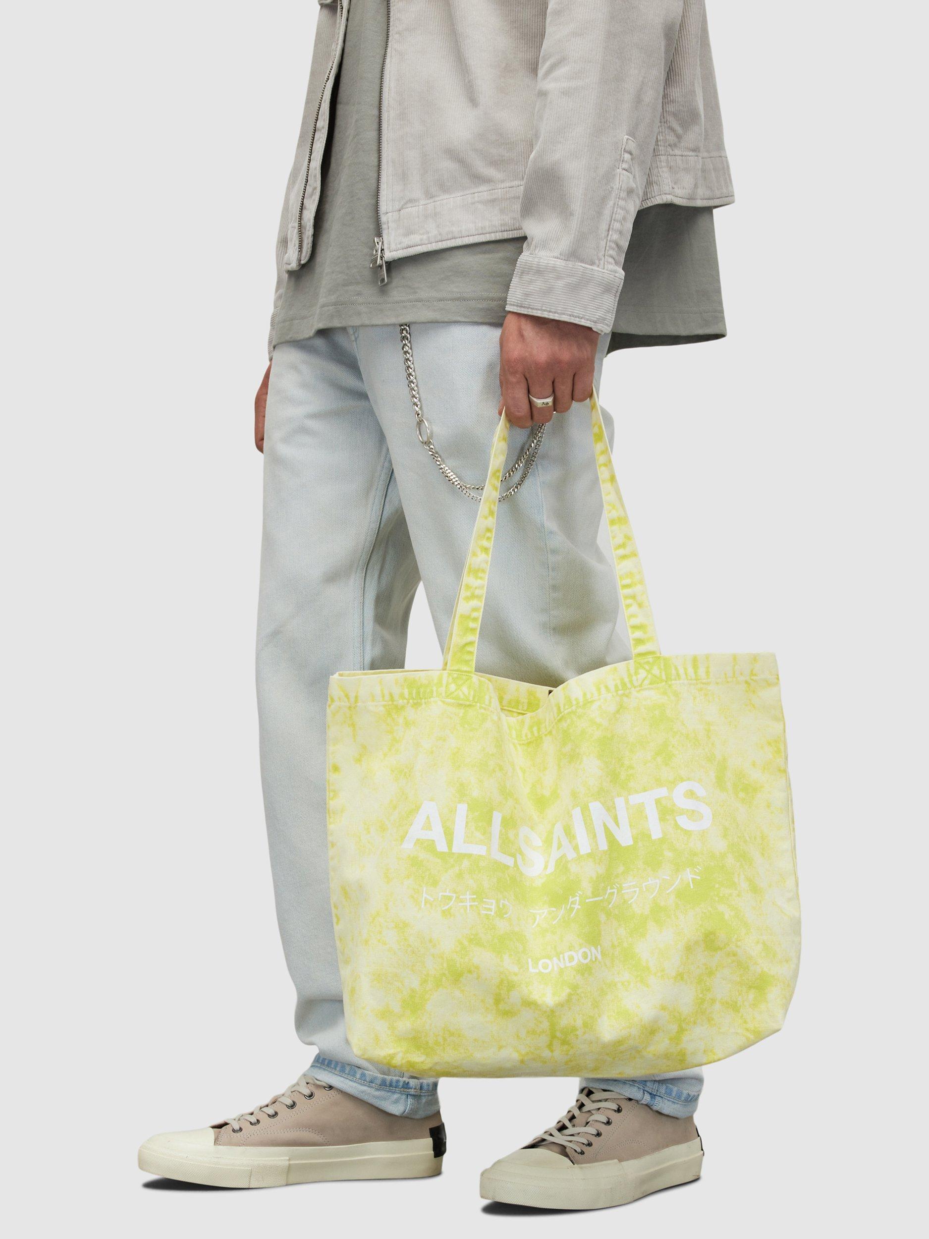 AllSaints Underground Acid Wash Tote Bag, Citrus Green/Chalk, One Size